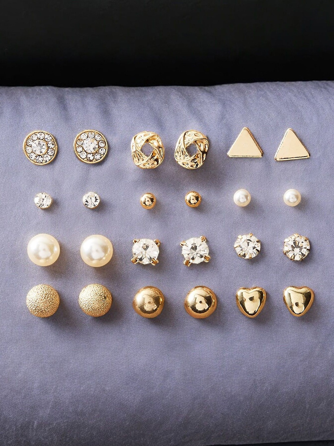 

OOMPH Set Of 12 Gold-Plated Crystals Studded Circular Shaped Studs