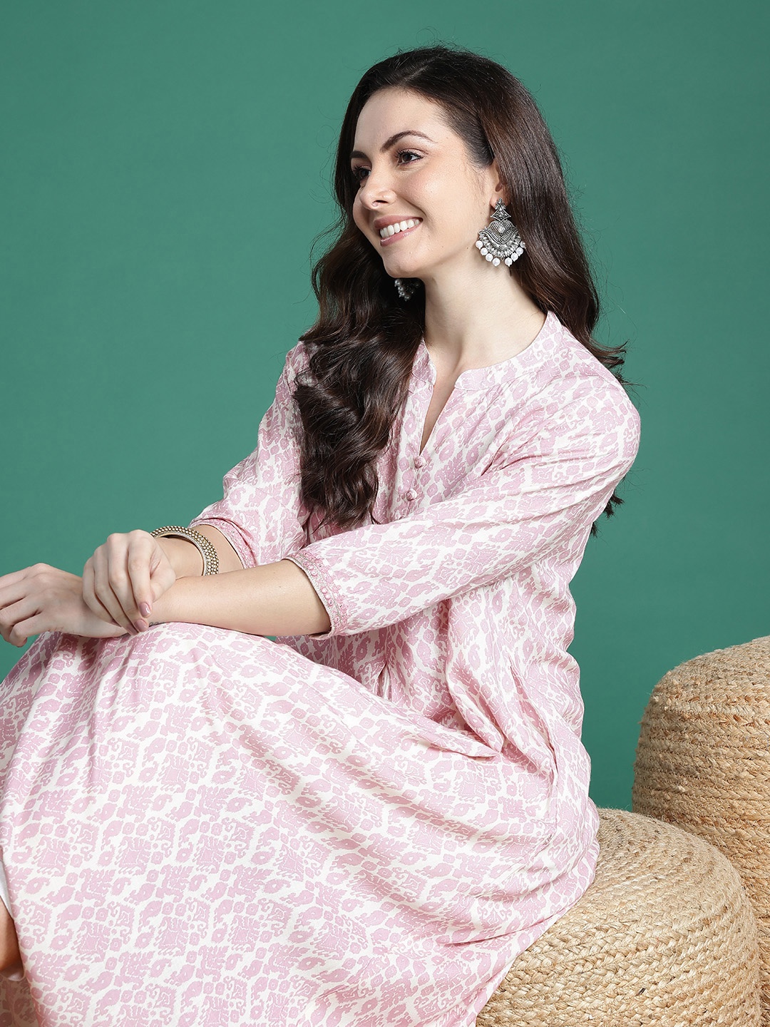 

Sangria Ethnic Motifs Printed Kurta, Pink