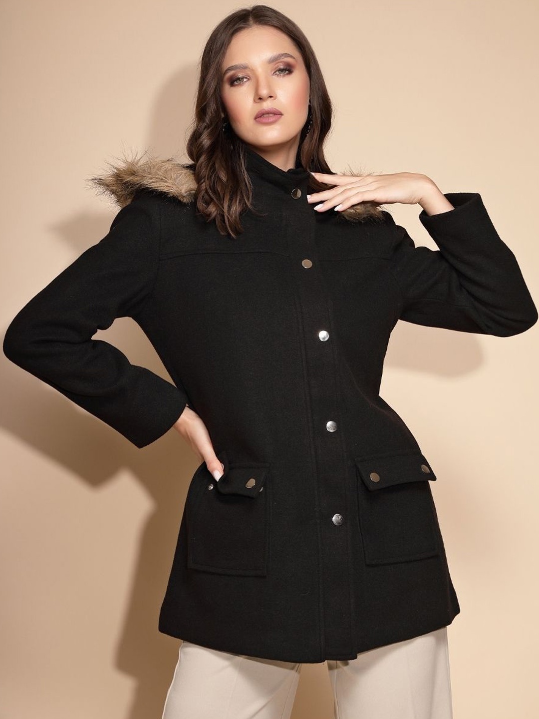 

Global Republic Women Single-Breasted Overcoat, Black