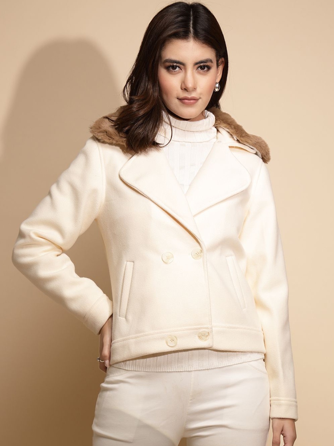 

Global Republic Women Single-Breasted Overcoat, Off white
