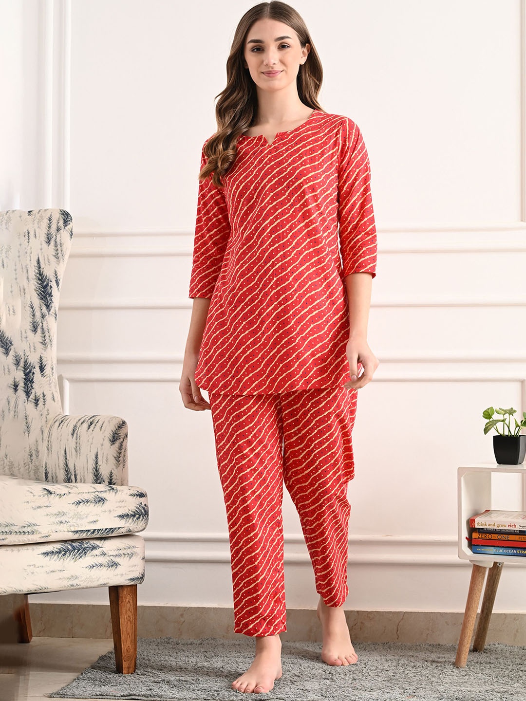 

Dreambe Women Pure Cotton Night suit, Red