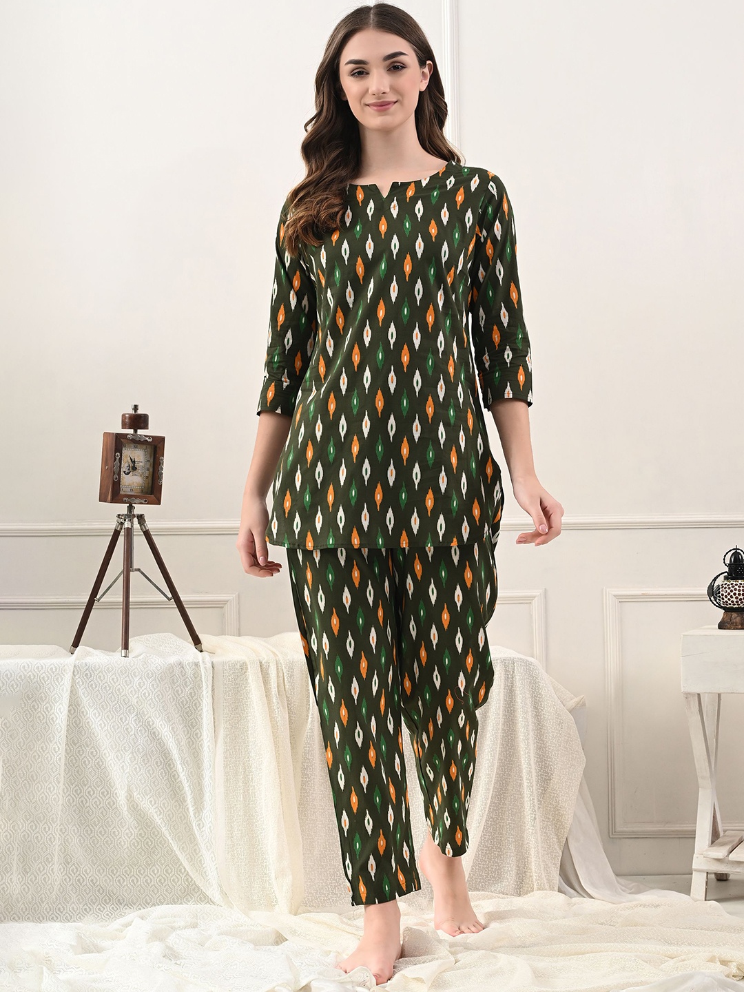 

Dreambe Women Printed Night suit, Green