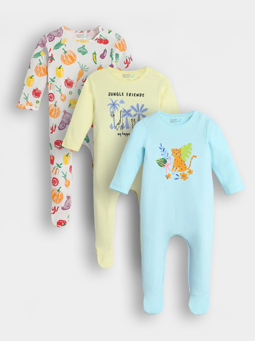 

Somersault Boys Pack Of 3 Printed Sleepsuit, White