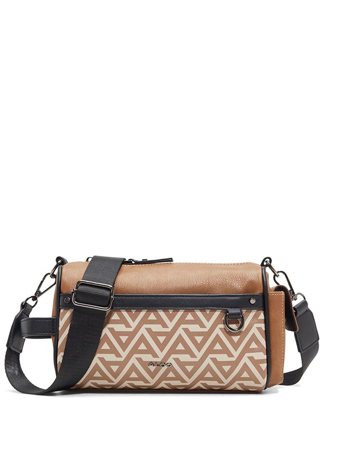 

ALDO Men Typography Printed Structured Sling Bag, Brown