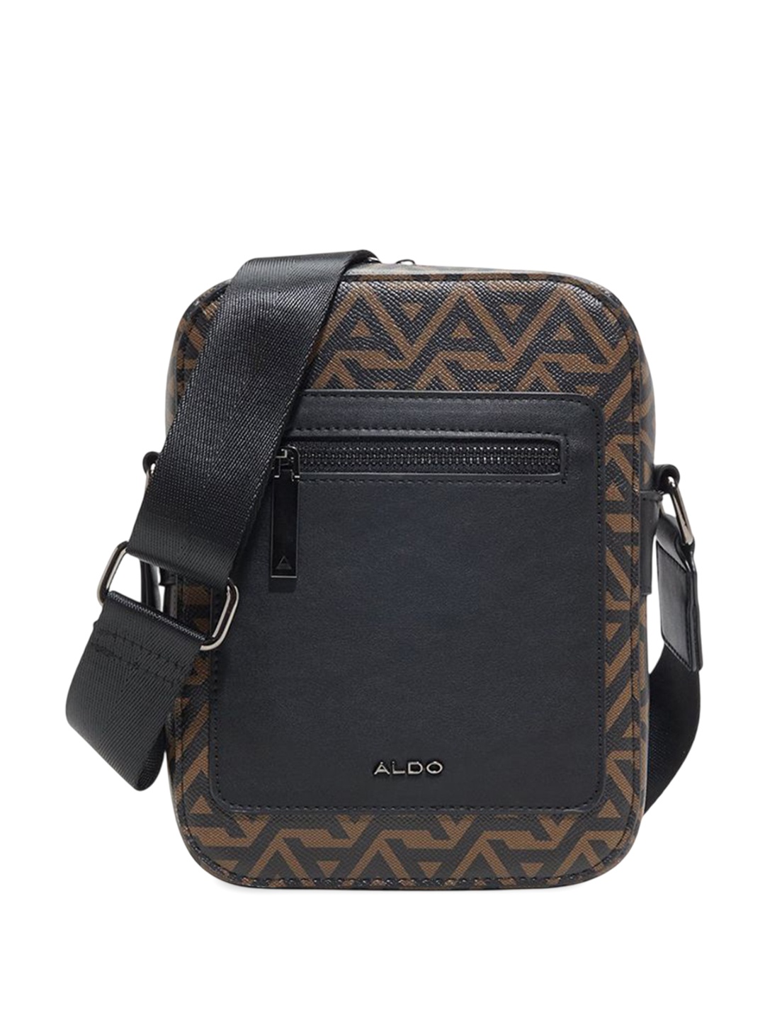 

ALDO Men Typography Printed Structured Leather Sling Bag, Brown