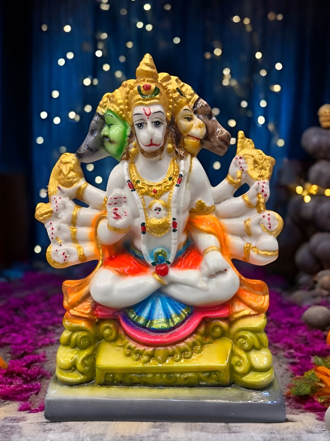 

Vrinban International White & Blue Panchmukhi Hanuman Ji Religious Idol Showpiece