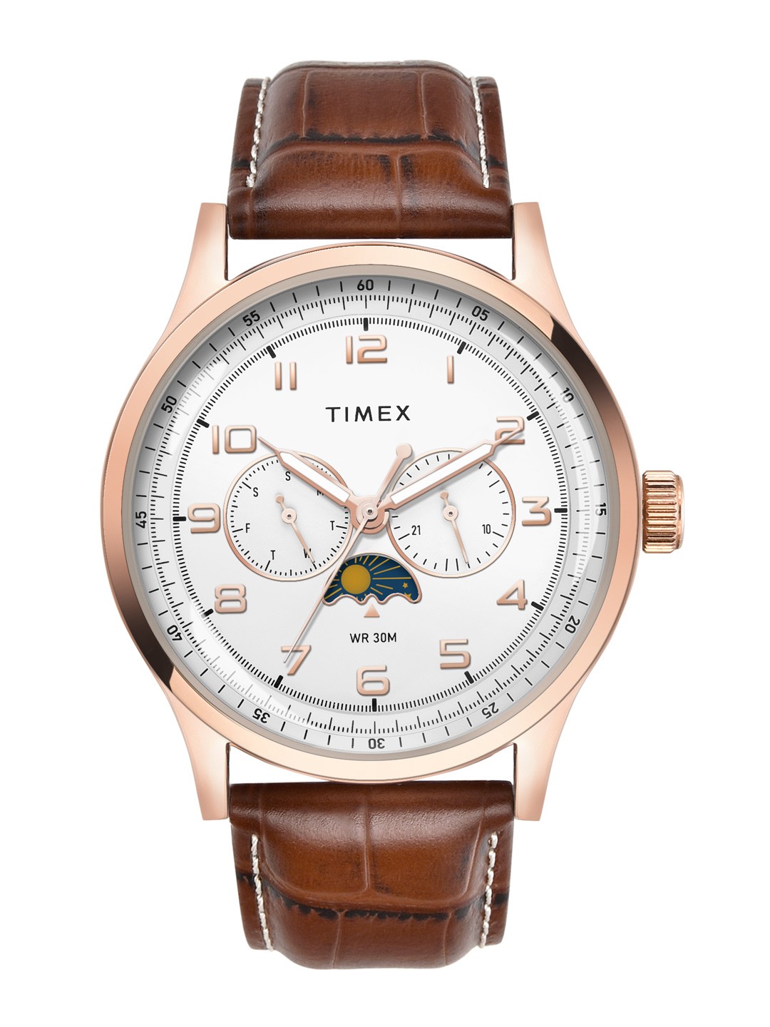 

Timex Men Leather Textured Straps Multi Function Watch TWEG19608, Grey