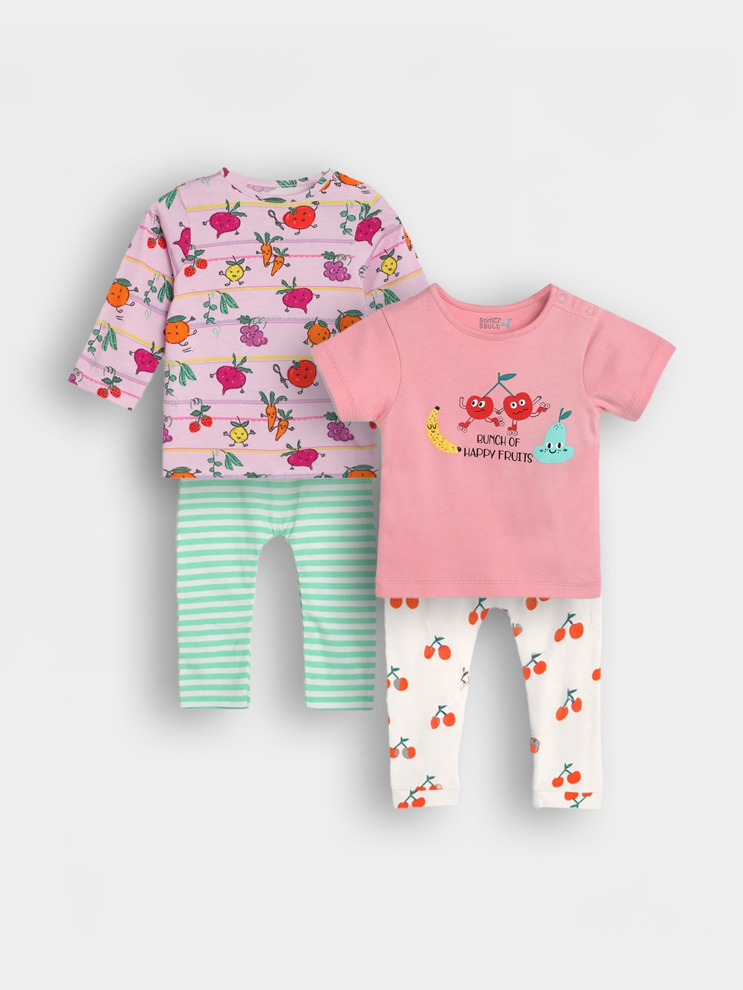 

Somersault Boys Pack Of 2 Printed Pure Cotton Top with Leggings, Pink
