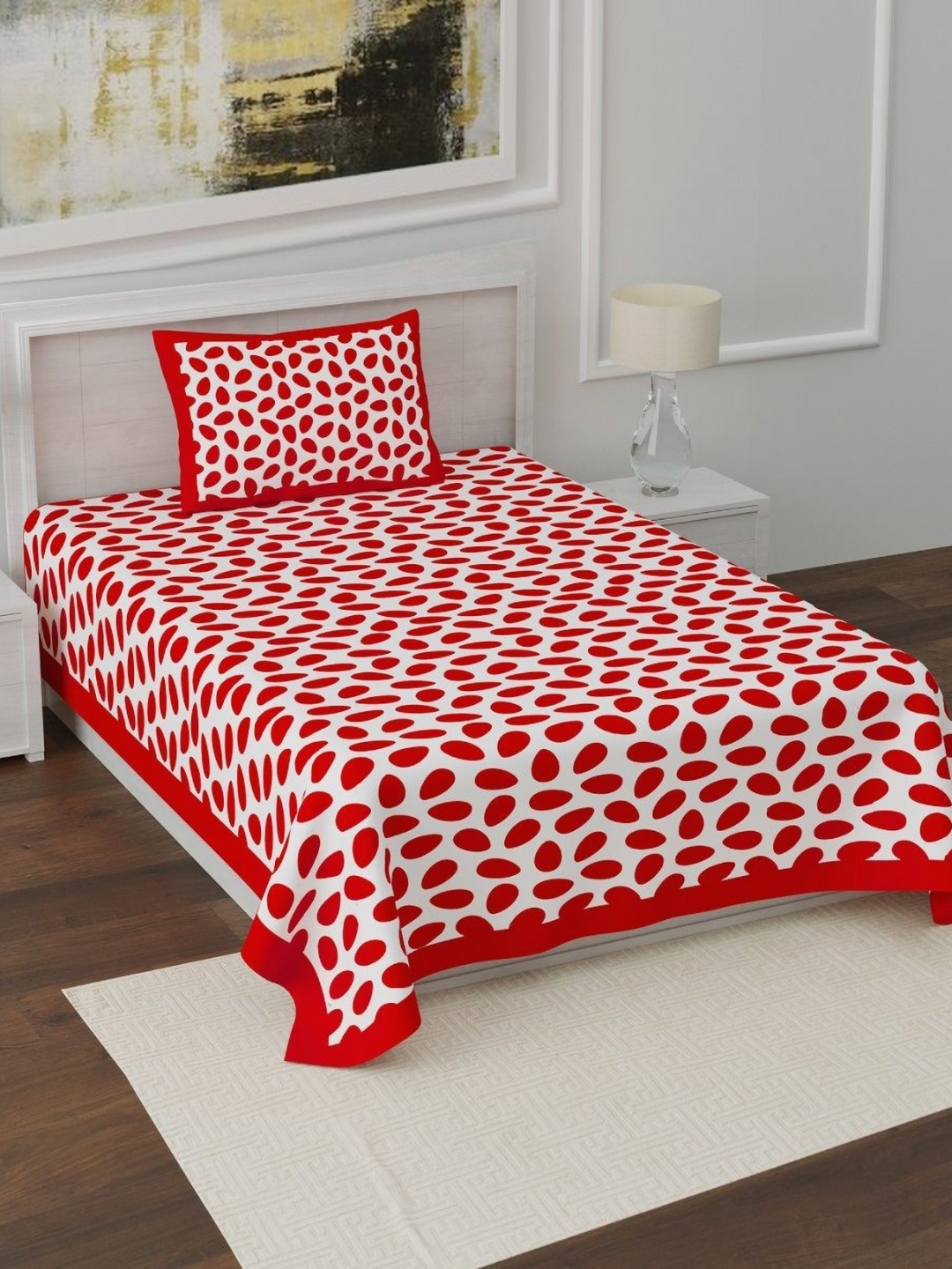 

HOMELINE Red & White Geometric Printed Cotton 140 TC Single Bedsheet Set 2.50m x 1.50m