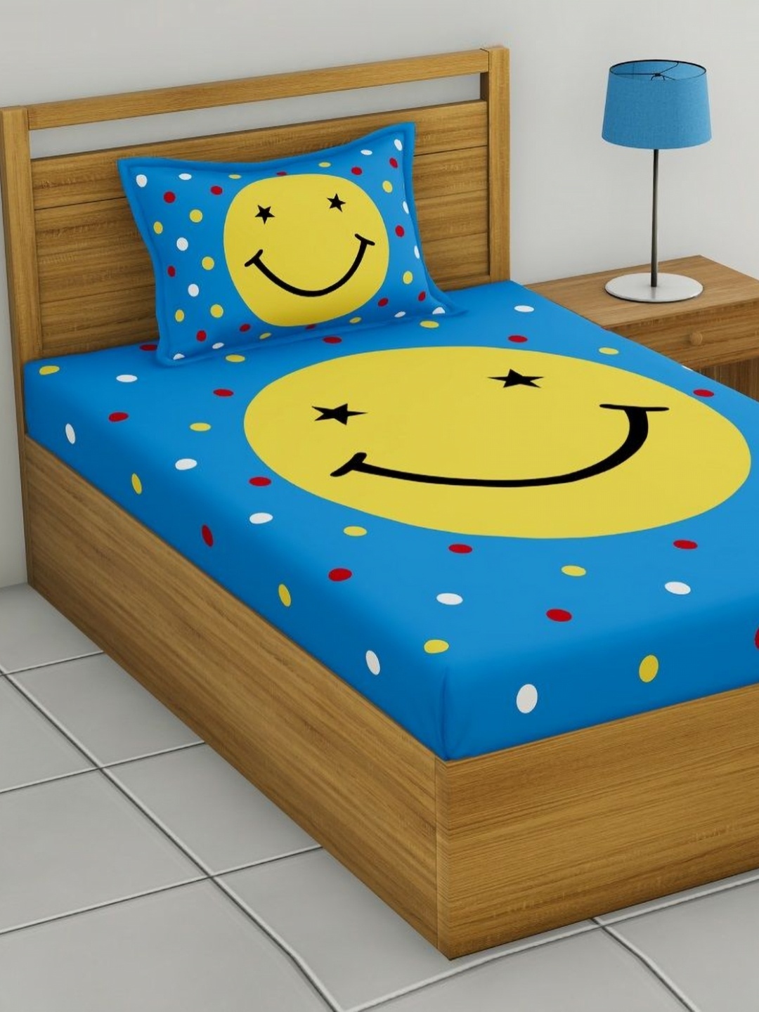 

HOMELINE Blue & Yellow Printed Cotton 140 TC Single Bedsheet Set 2.50m x 1.50m