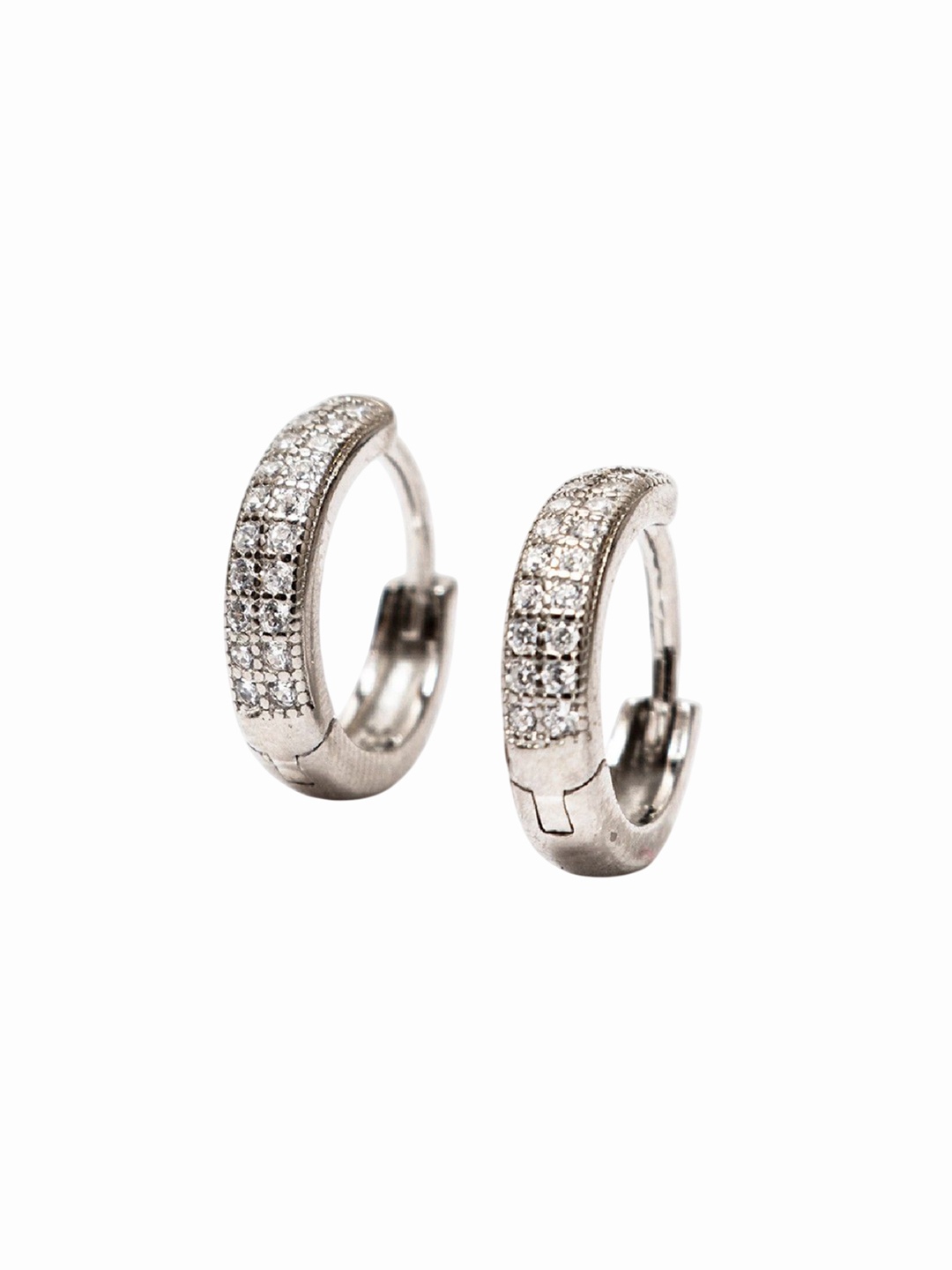 

De Flossy Silver 925 Sterling Stone Studded Circular Shaped Hoop Earrings