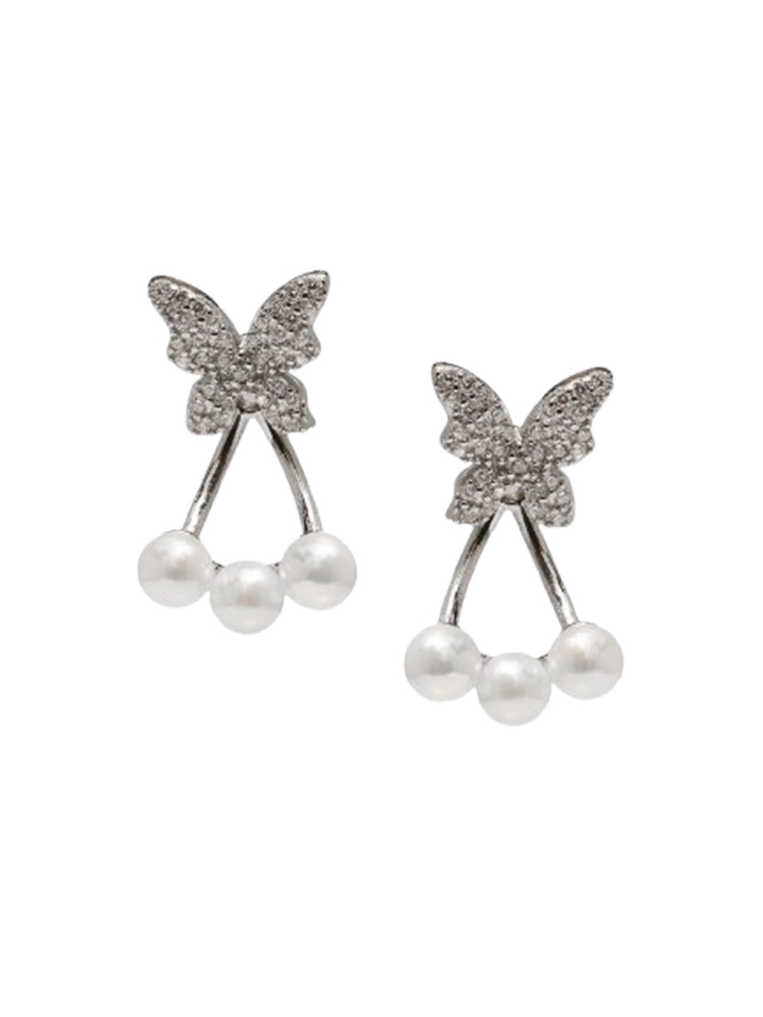 

De Flossy Silver 925 Sterling Studded & Beaded Butterfly Drop Earrings