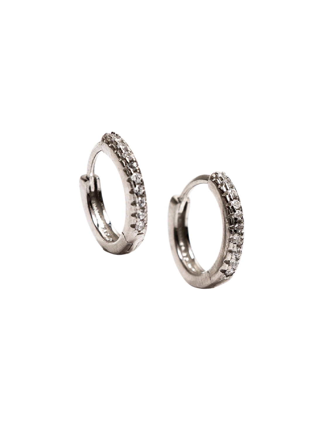 

De Flossy Silver 925 Sterling Stone Studded Circular Hoop Earrings