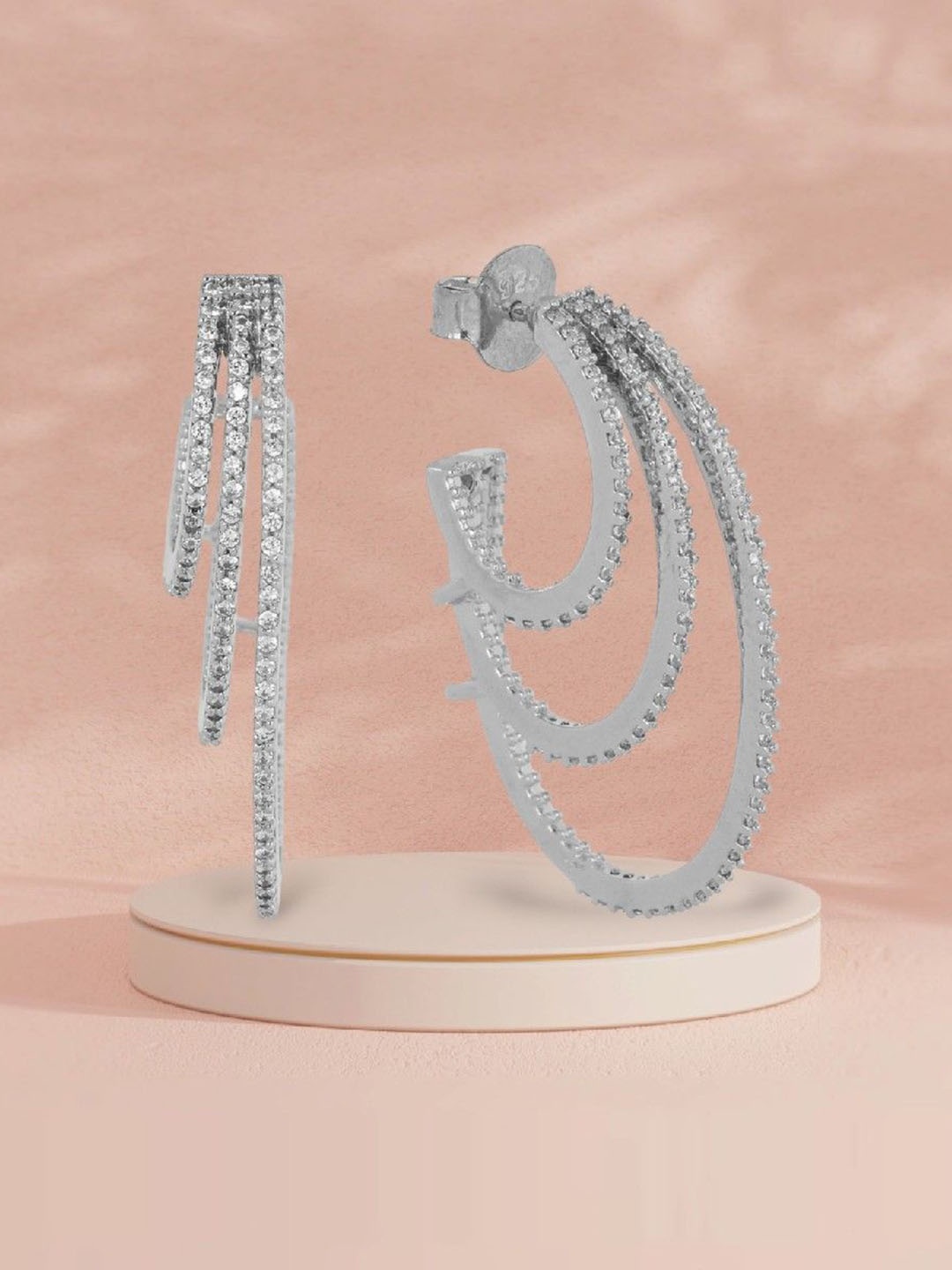 

De Flossy Silver 925 Sterling Stone Studded Circular Half Hoop Earrings