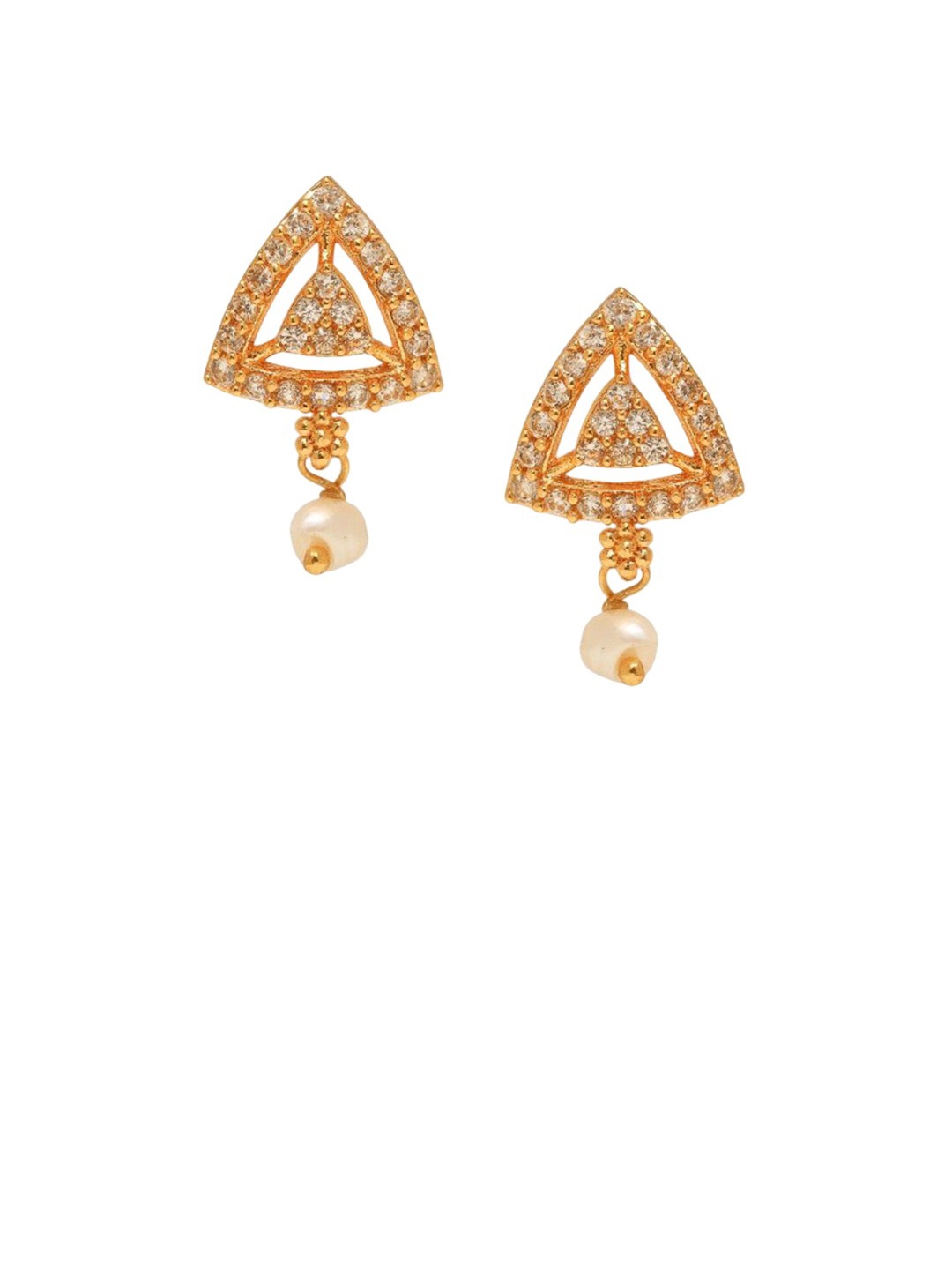 

De Flossy 925 Sterling Silver Gold-Plated Stone Studded Triangular Shaped Studs