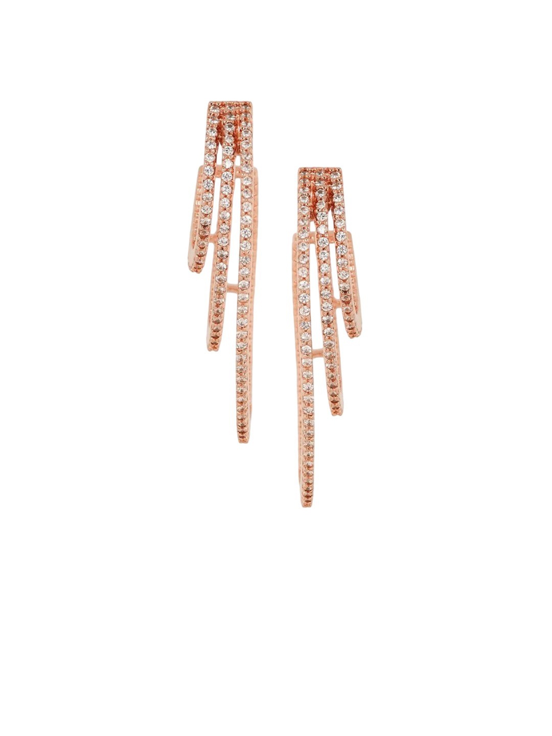 

De Flossy Silver 925 Sterling Silver Rose Gold-Plated Studded Contemporary Drop Earrings