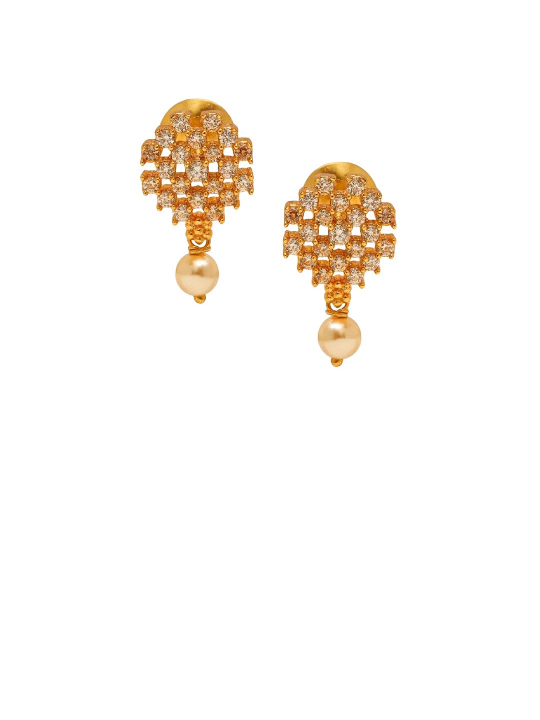 

De Flossy 925 Sterling Zircon Studded Contemporary Shaped Drop Earrings, Gold