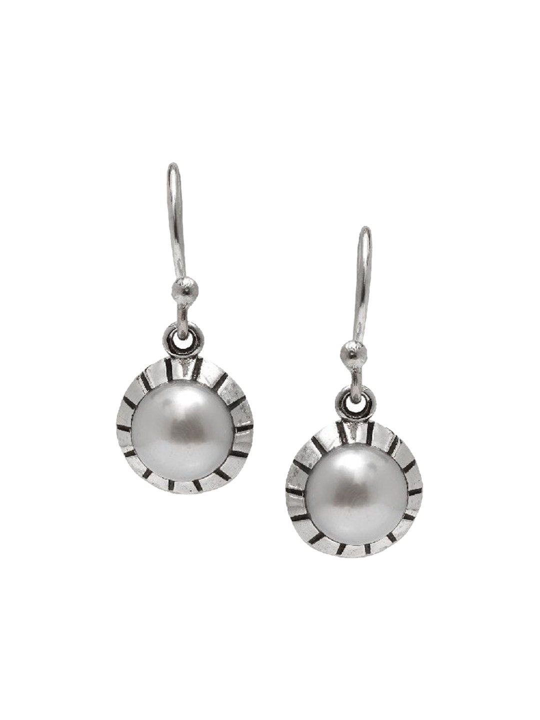 

De Flossy Silver 925 Sterling Pearls Studded Circular Shaped Oxidised Studs