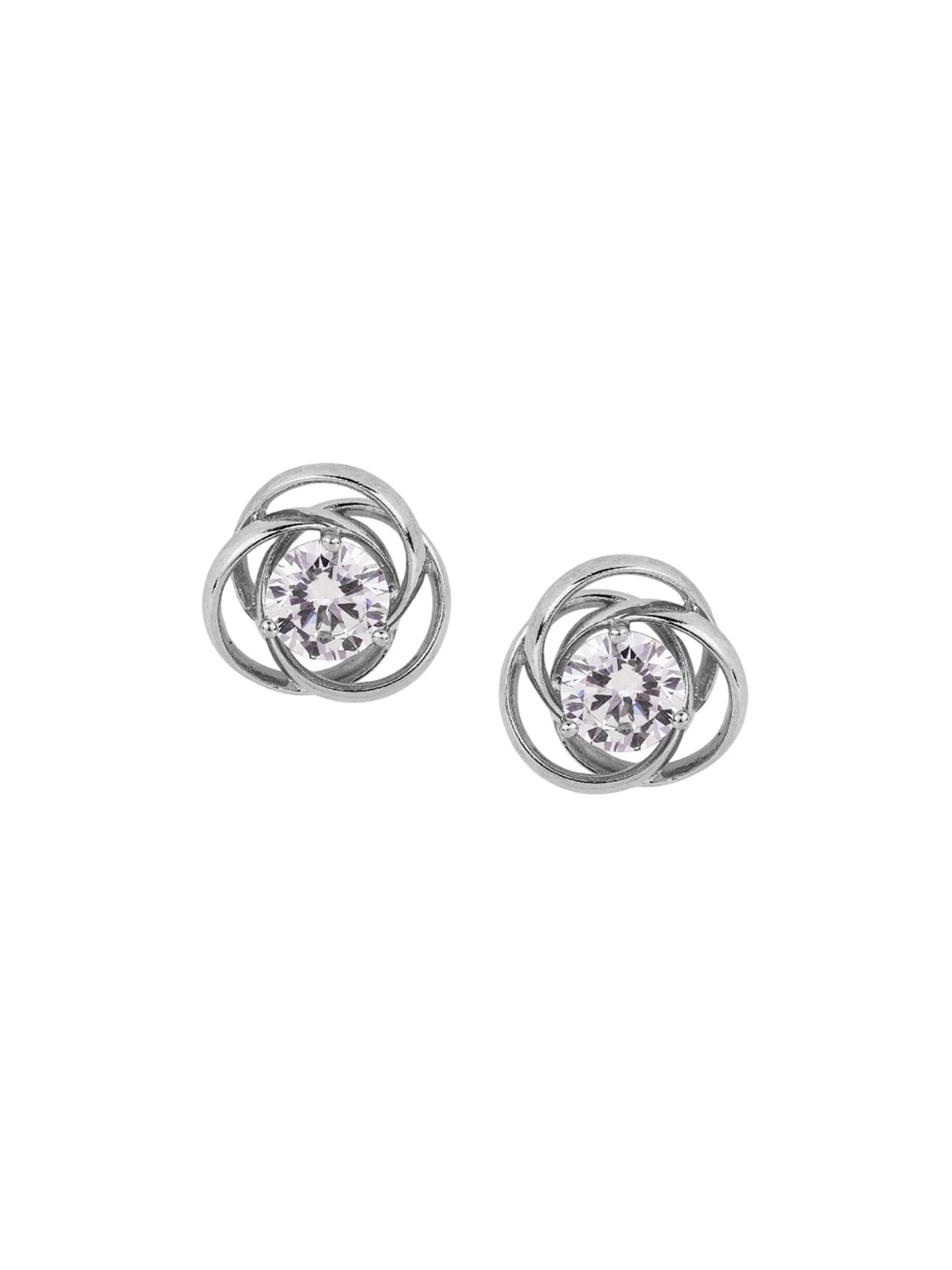 

De Flossy Silver 925 Sterling Artificial Stone Studded Circular Studs