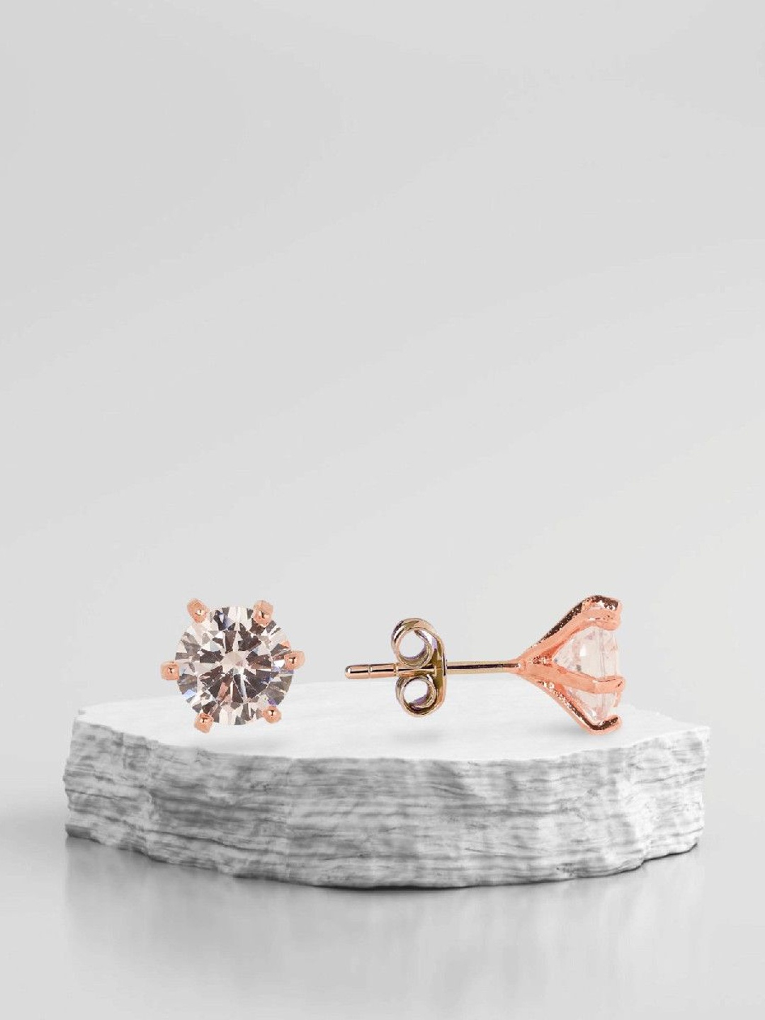 

De Flossy Silver 925 Sterling Silver Rose Gold-Plated Stones Studded Circular Studs
