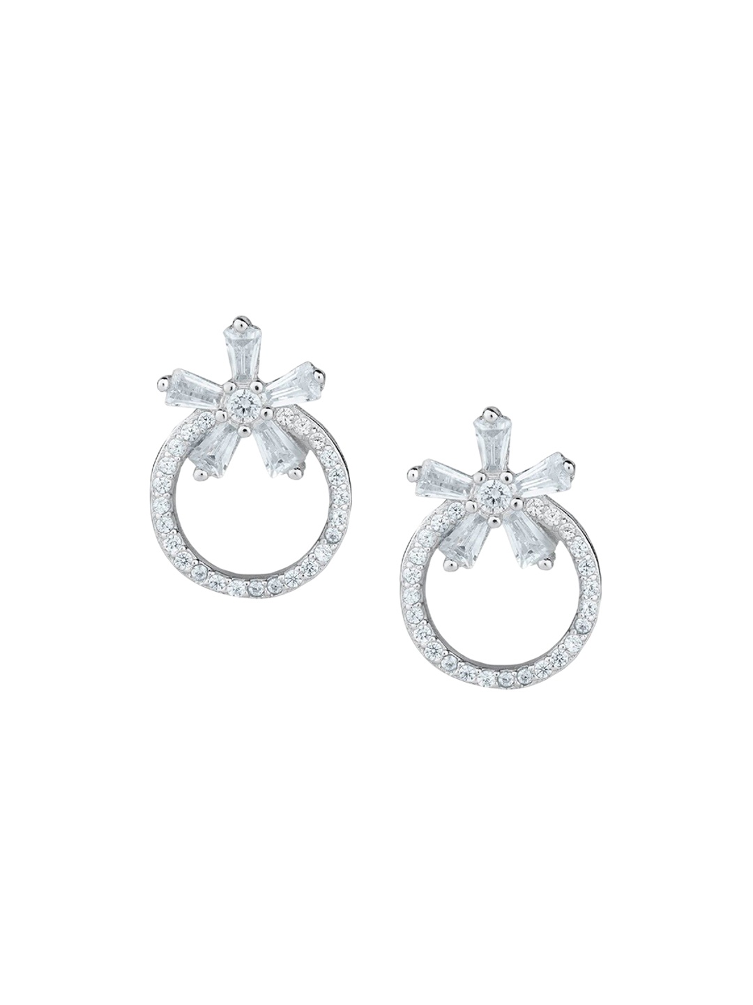 

De Flossy Silver 925 Sterling Artificial Stones Studded Circular Studs