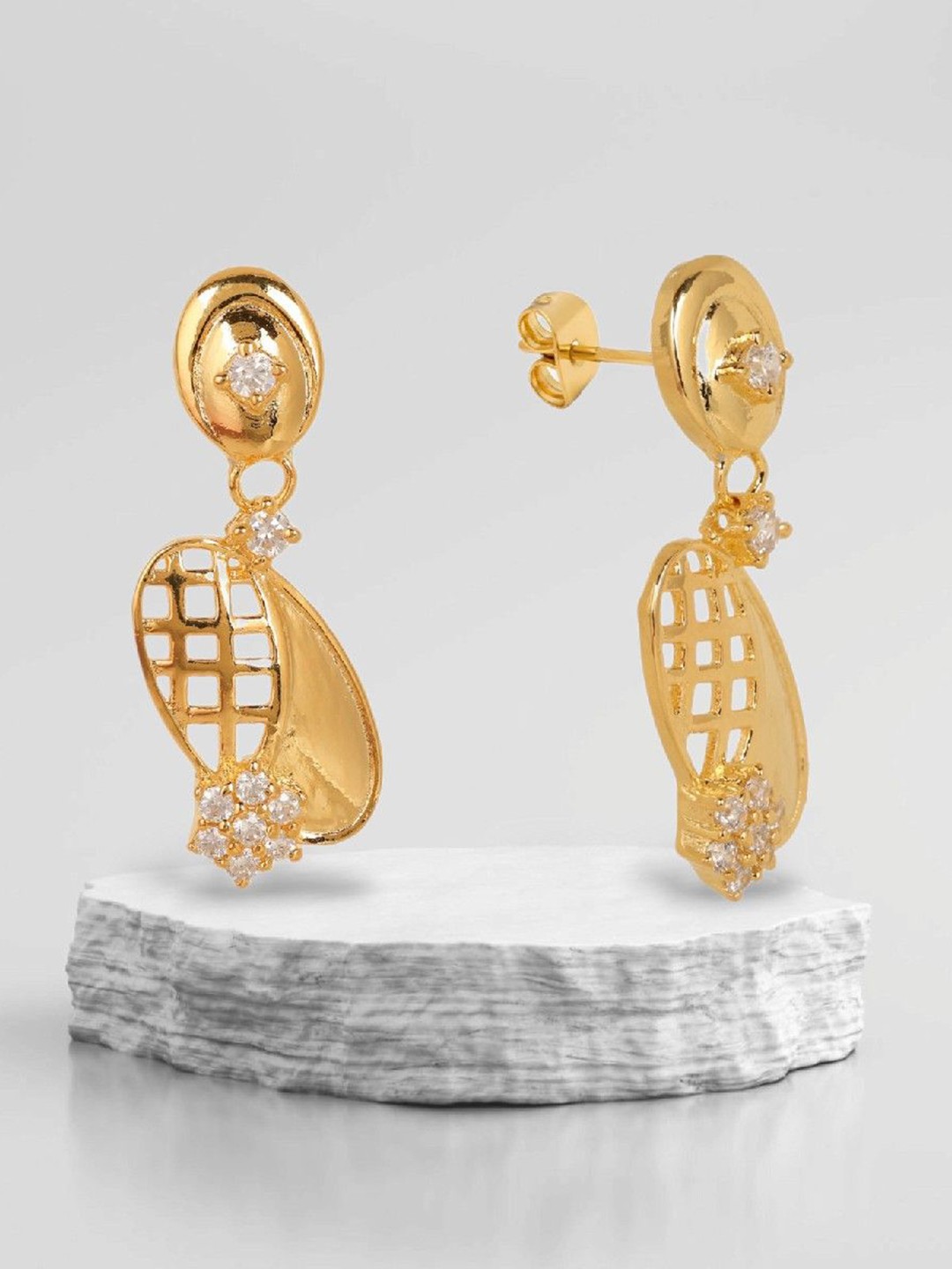 

De Flossy Silver Gold-Plated Contemporary Studs Earrings
