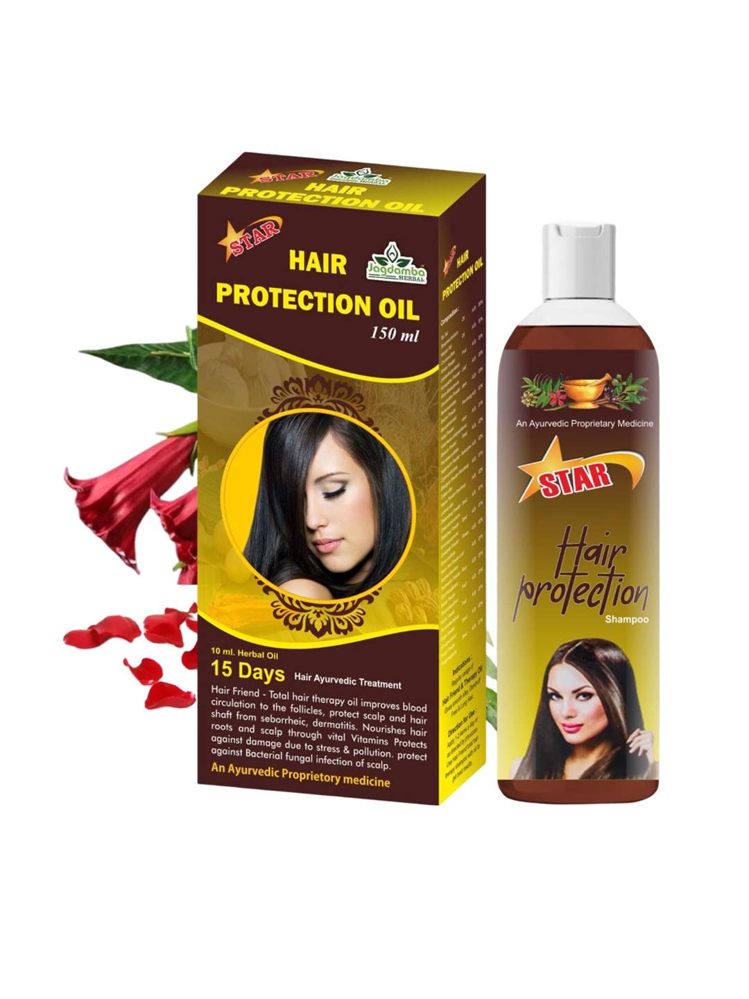 

Jagdamba Herbal Set Of 2 Hair Protection Oil 150 ml & Shampoo 500 ml, Brown