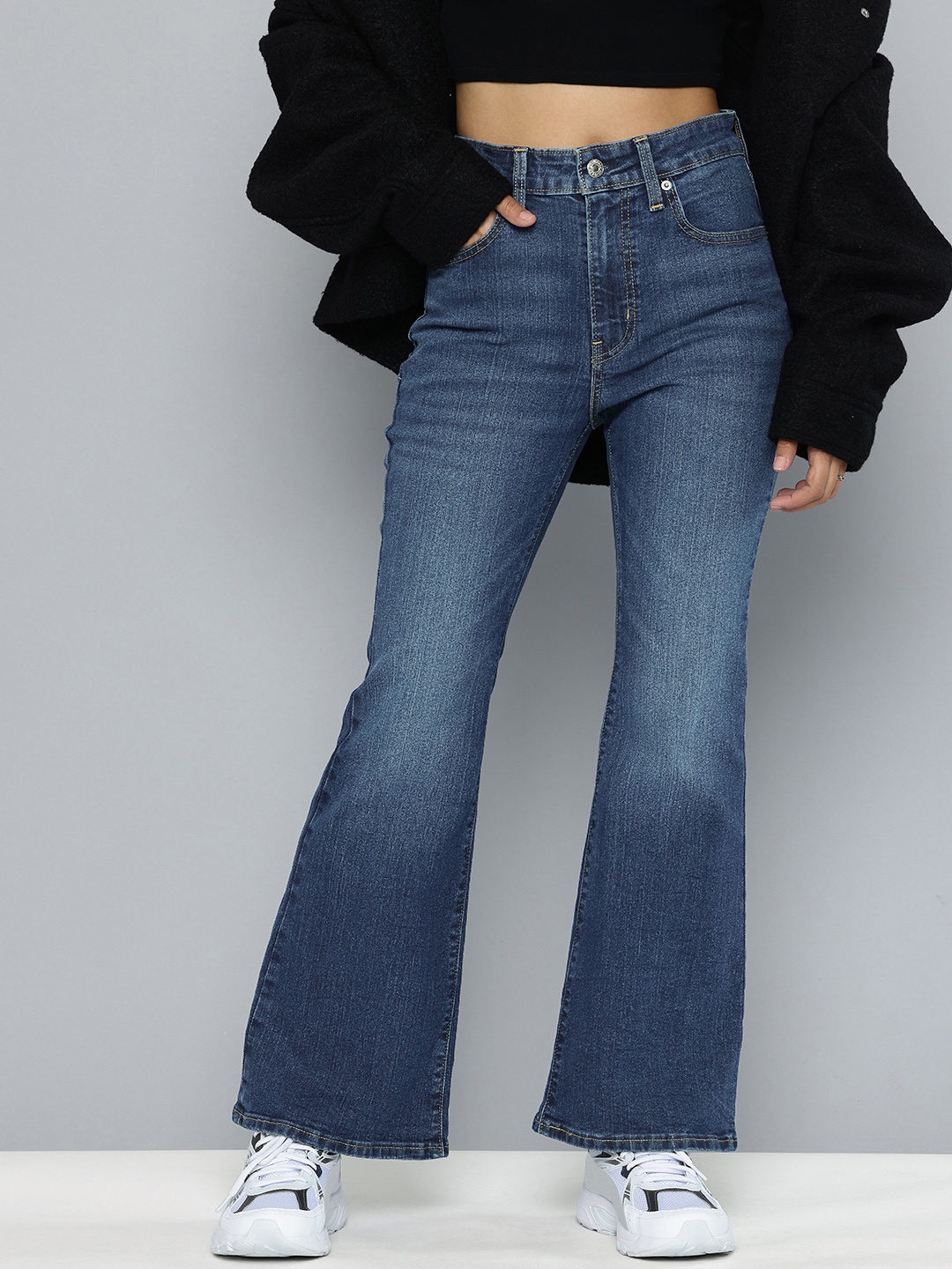 

Levis Women 726 Flared High-Rise Heavy Fade Stretchable Jeans, Blue