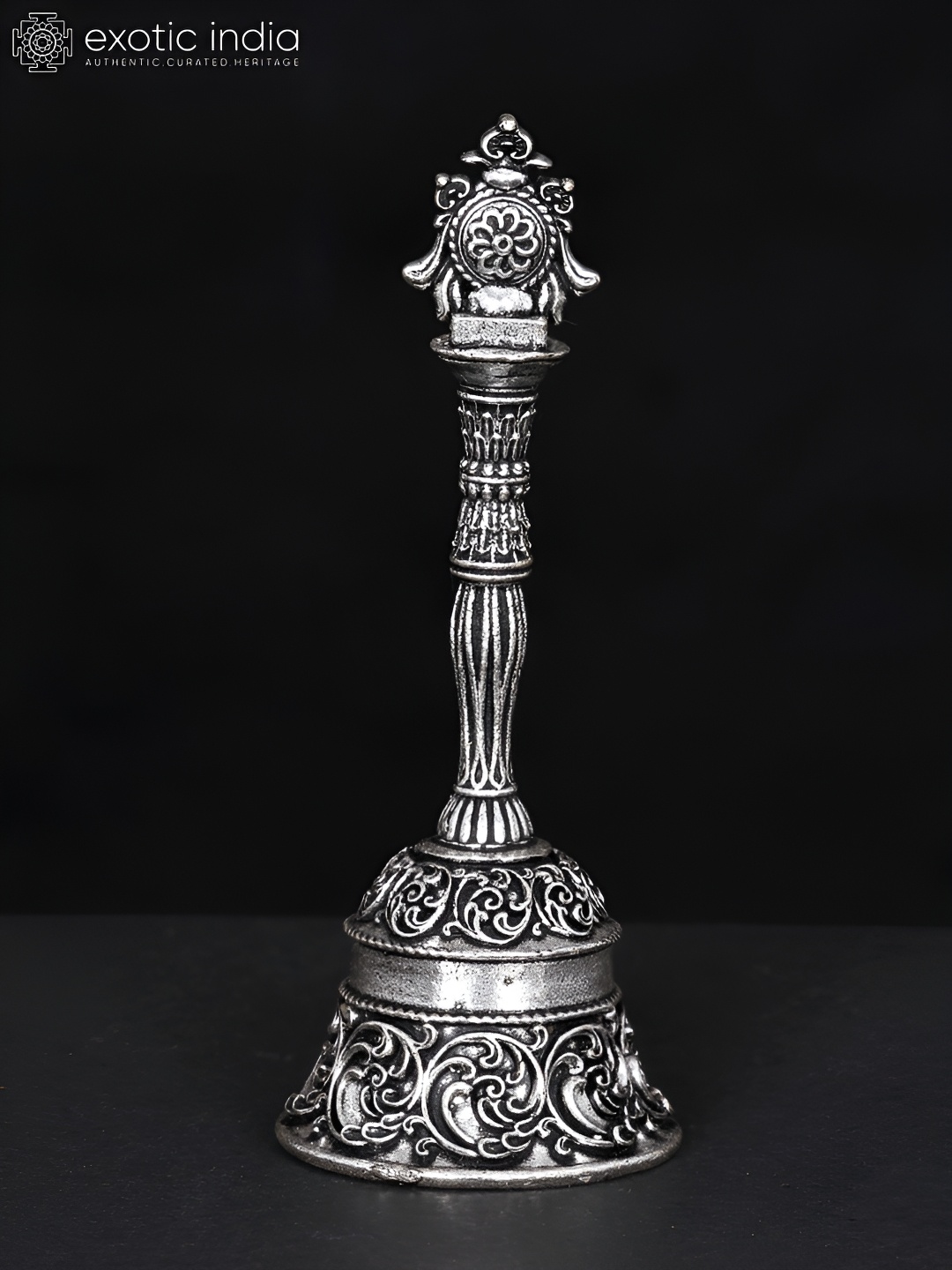 

Exotic India Silver-Toned Bell Brass Silver Plating Religious Figurine Showpiece