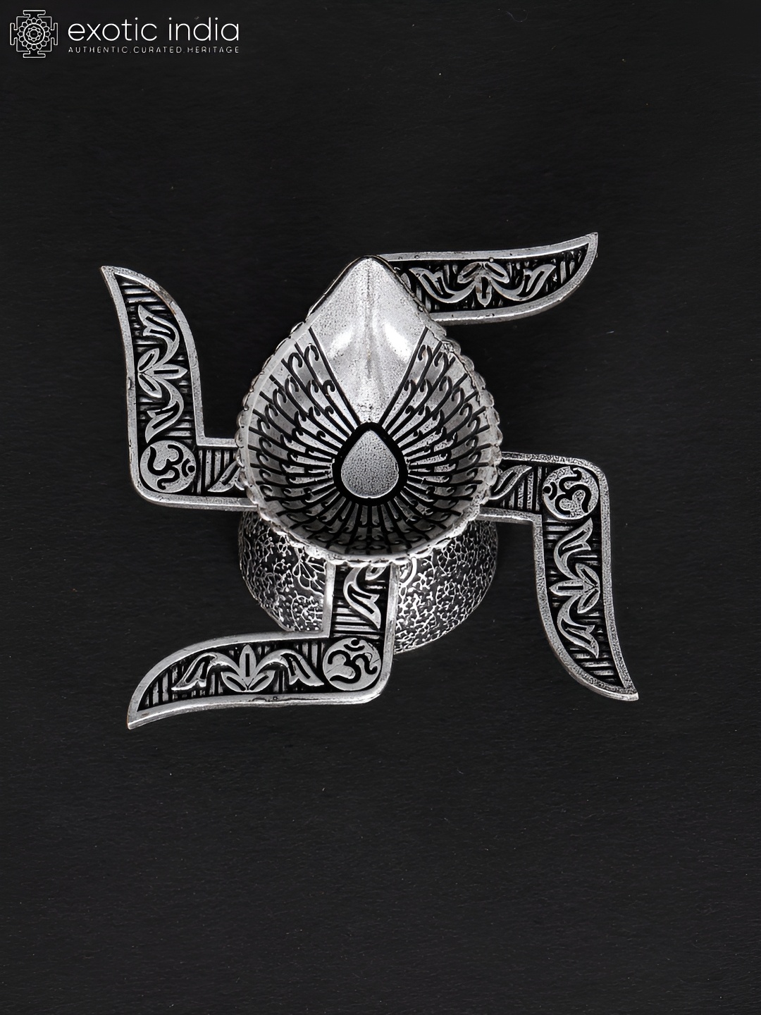 

Exotic India Silver-Toned Diya in Brass Religious Figurine Showpiece