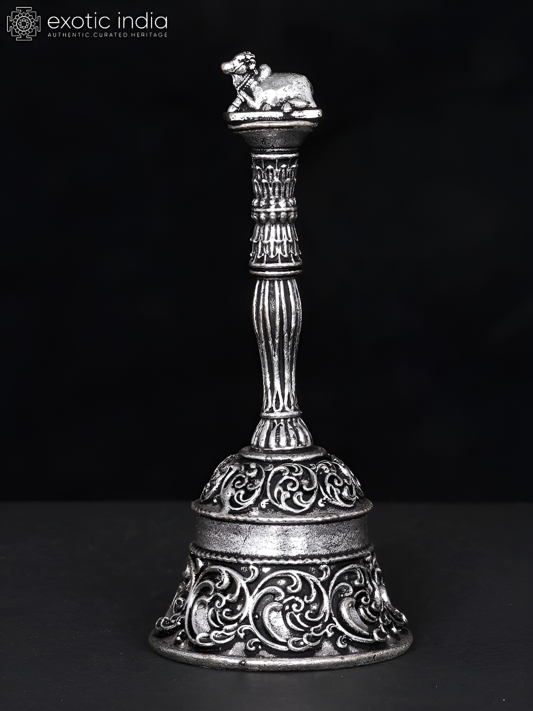 

Exotic India Silver-Toned Nandi Bell Brass Silver Plating Religious Figurine Showpiece