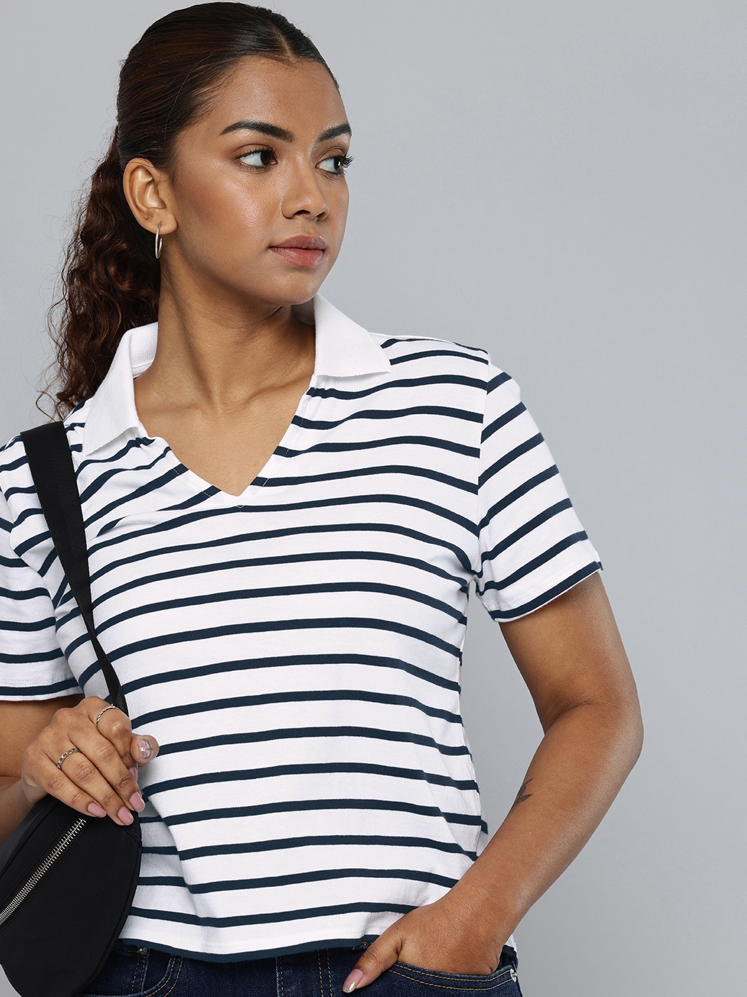 

Levis Pure Cotton Striped Polo Collar T-shirt, White