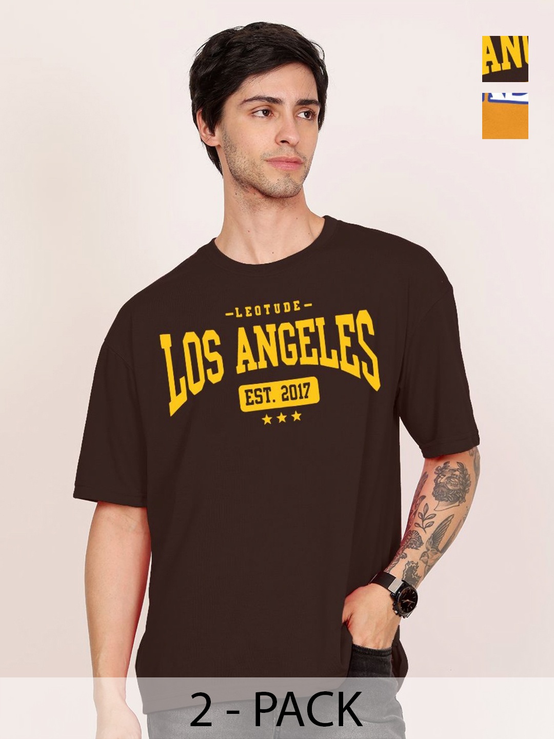 

Leotude Men Printed Applique T-shirt, Na