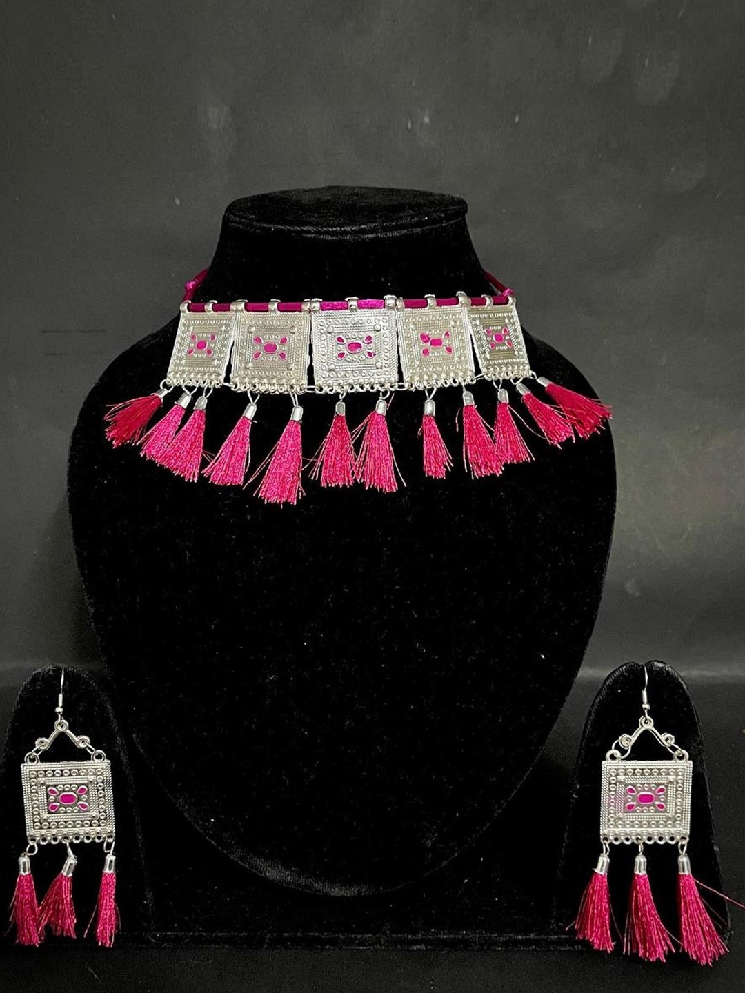 

Allure Silver-Plated Beaded-Studded Oxidized Jewellery Set