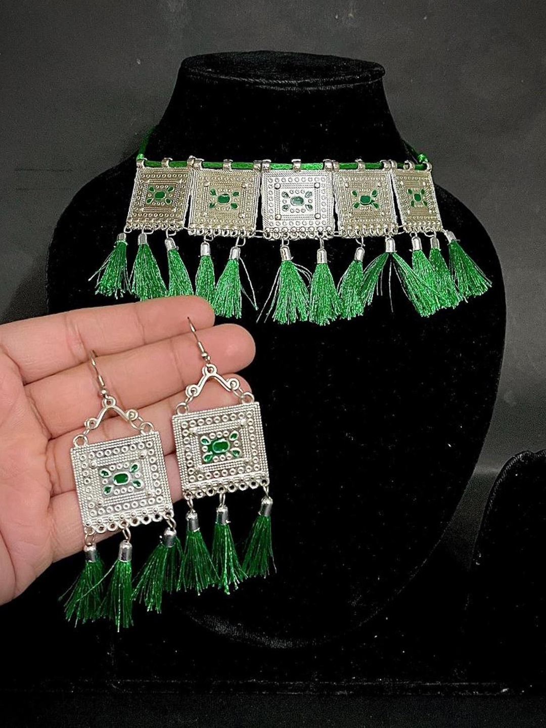 

Allure Silver-Plated Beaded-Studded Oxidized Jewellery Set