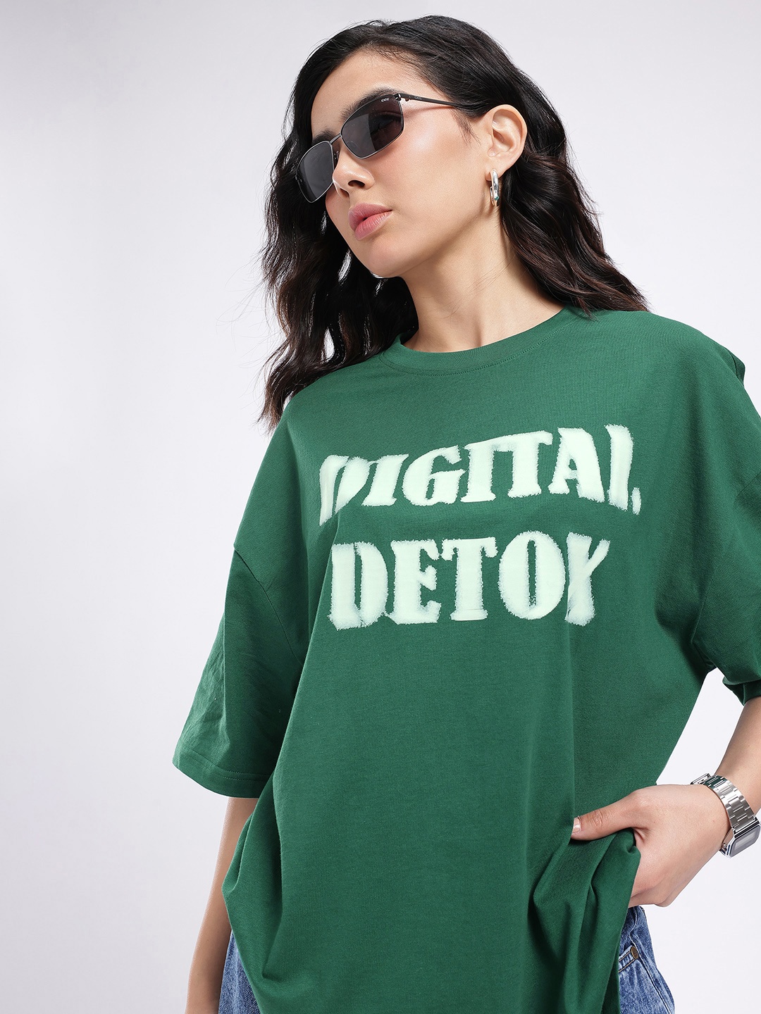 

glitchez Urban Mood Printed Oversized T-shirt, Green