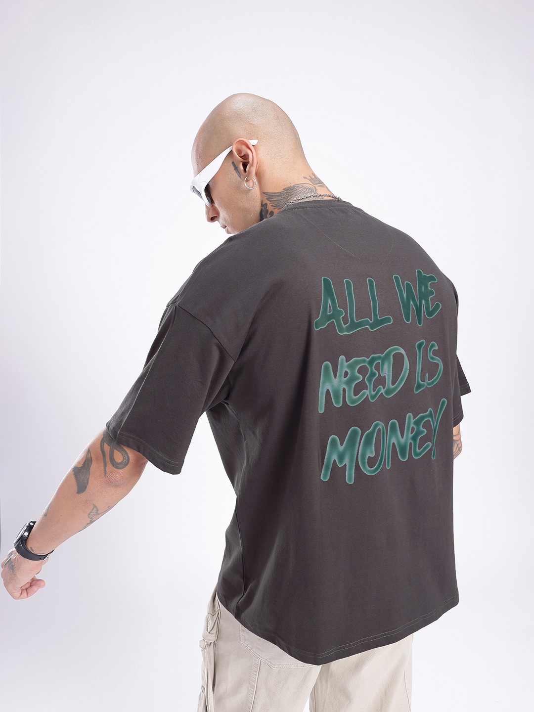 

glitchez Urban Dope Printed Oversized T-shirt, Grey