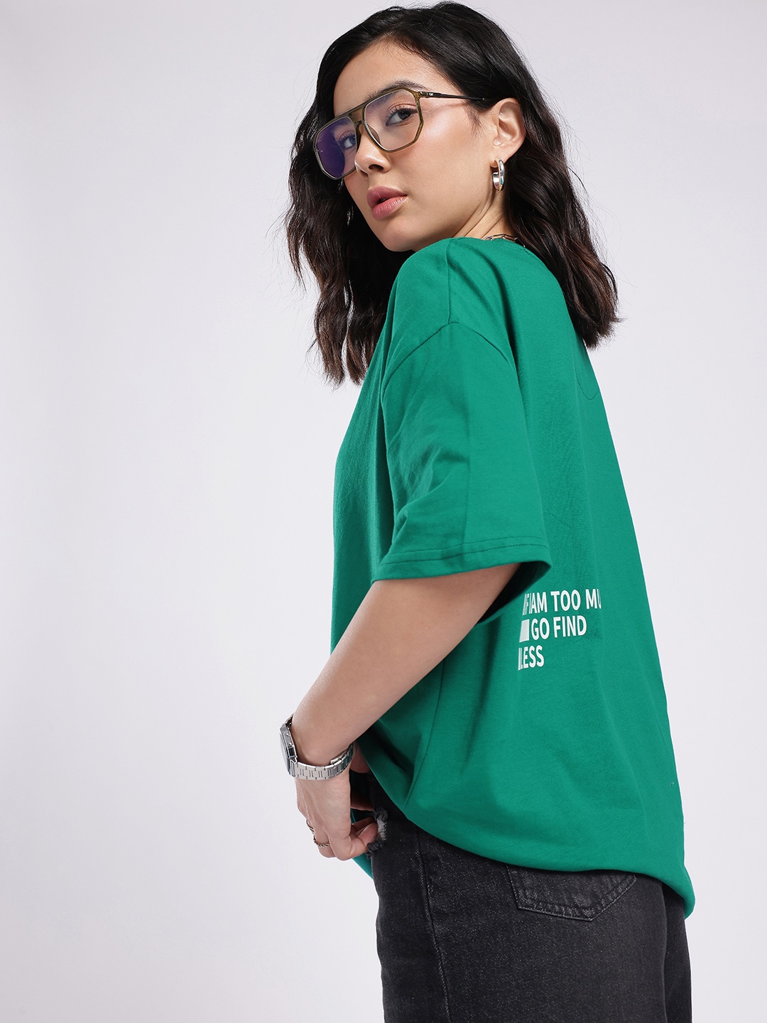 

glitchez Urban Mood Printed Oversized T-shirt, Green