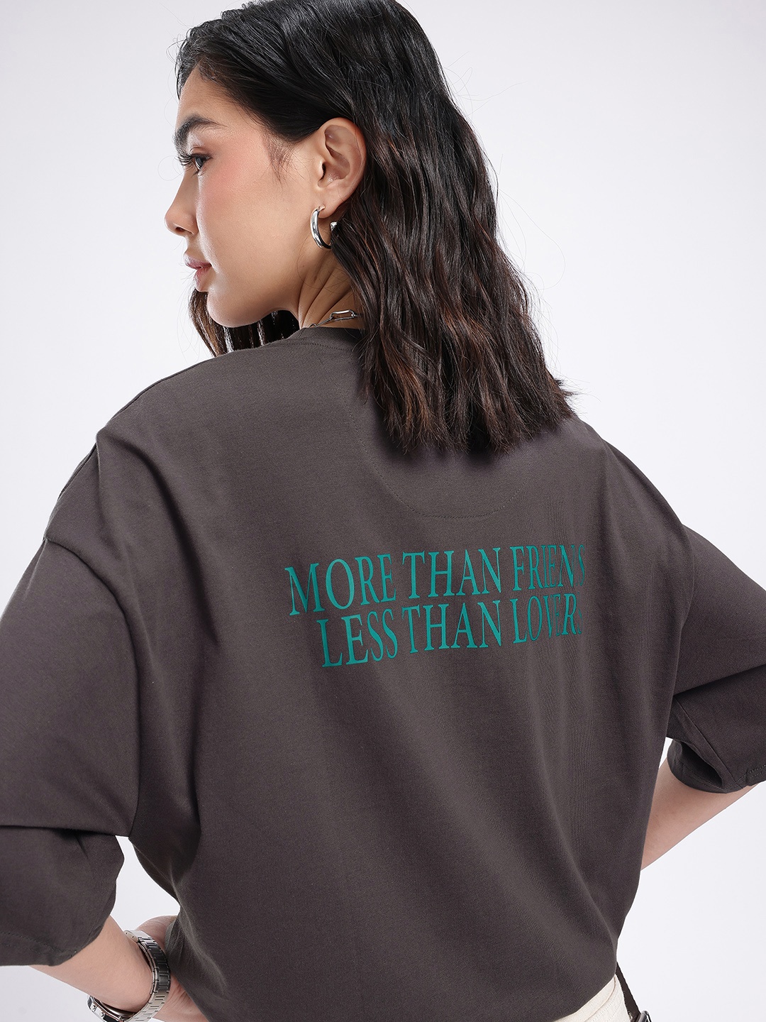 

glitchez Urban Mood Printed Oversized T-shirt, Brown