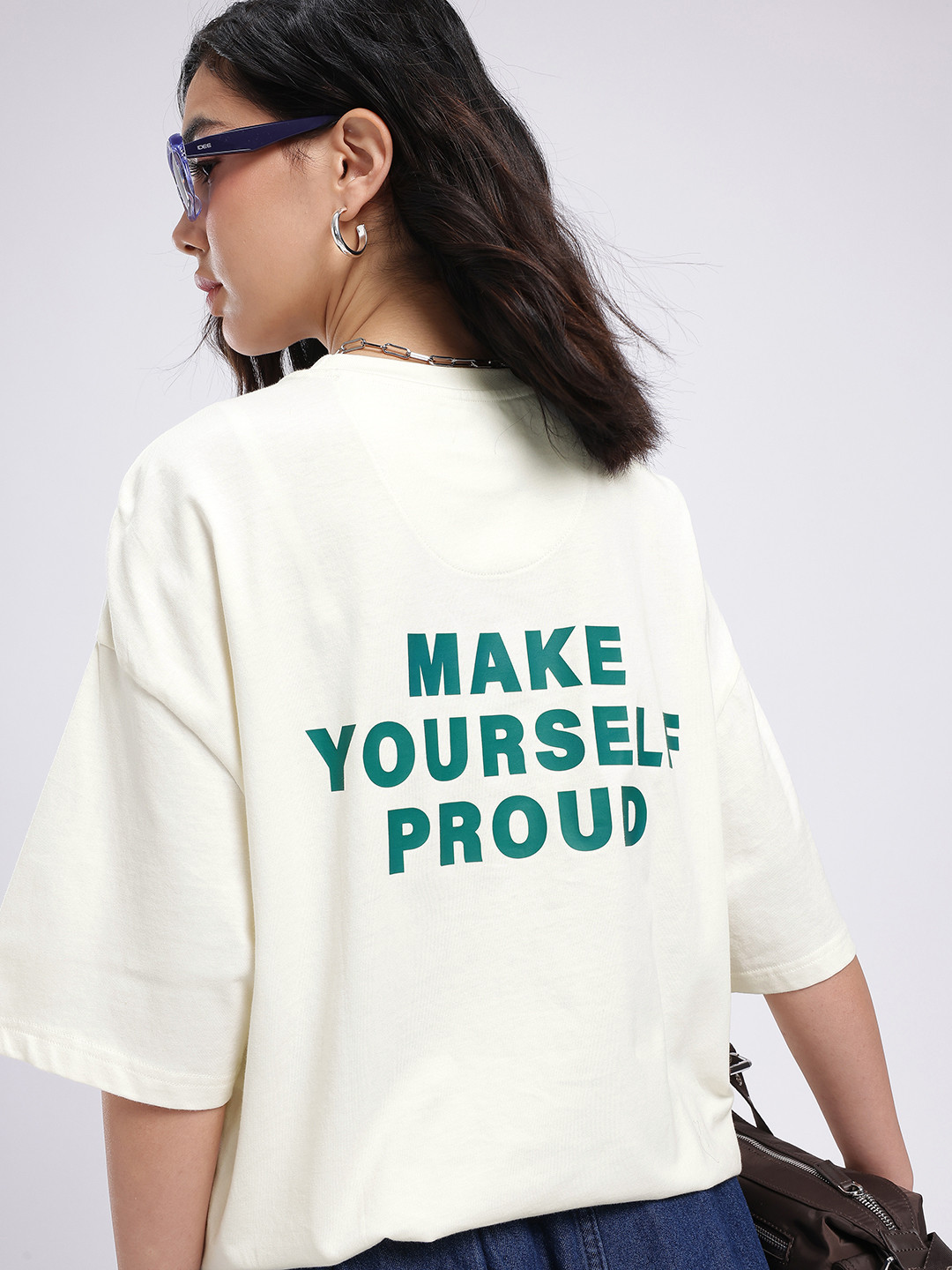 

glitchez Urban Mood Printed Oversized T-shirt, Cream
