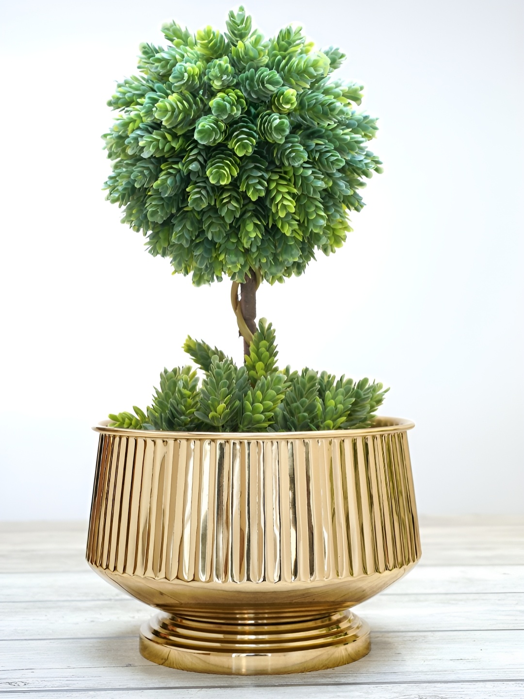 

BEHOMA Gold Toned Fluted Design Pedestal Bowl Tabletop Planter