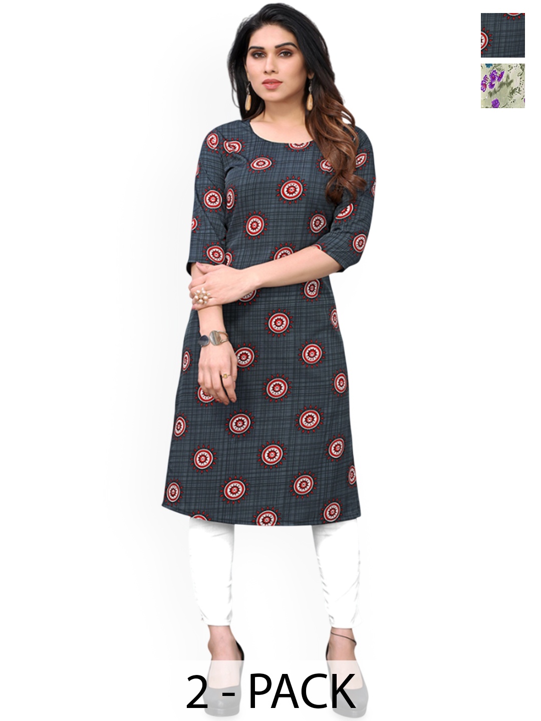 

KETAKI FASHION Selection of 2 Geometric Printed Straight Kurtas, Blue