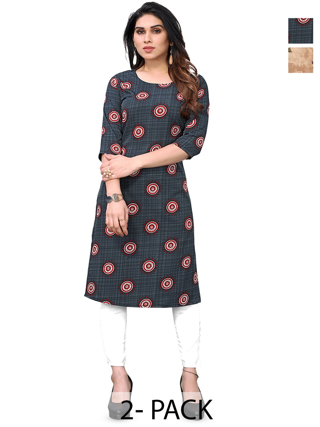 

KETAKI FASHION Selection of 2 Geometric Printed Straight Kurtas, Blue