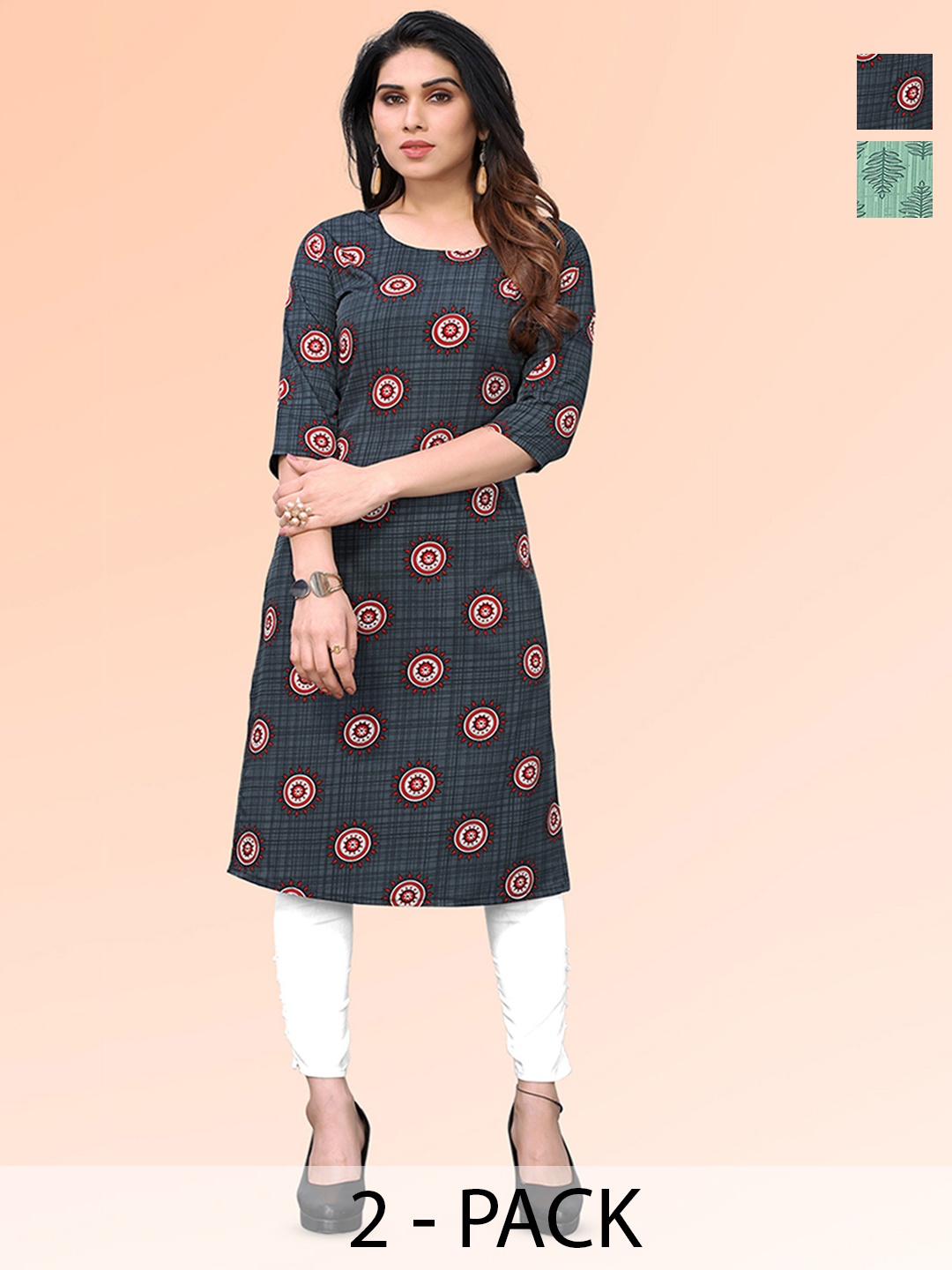 

KETAKI FASHION Selection Of 2 Geometric Printed Straight Kurtas, Blue