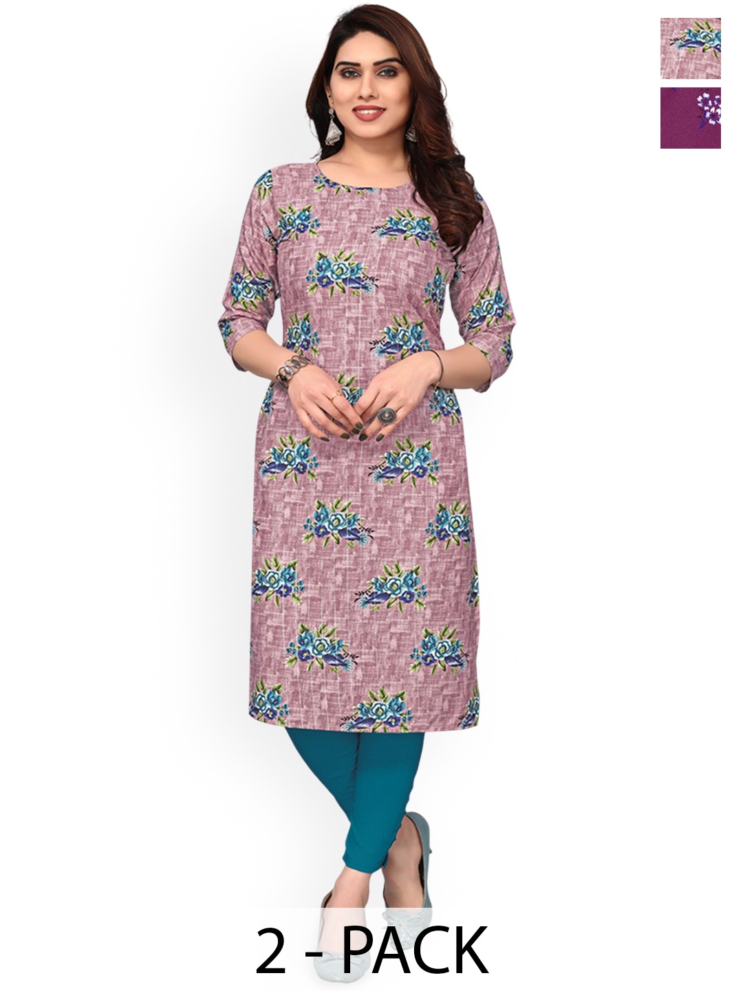 

KETAKI FASHION Selection of 2 Floral Printed Straight Kurtas, Mauve