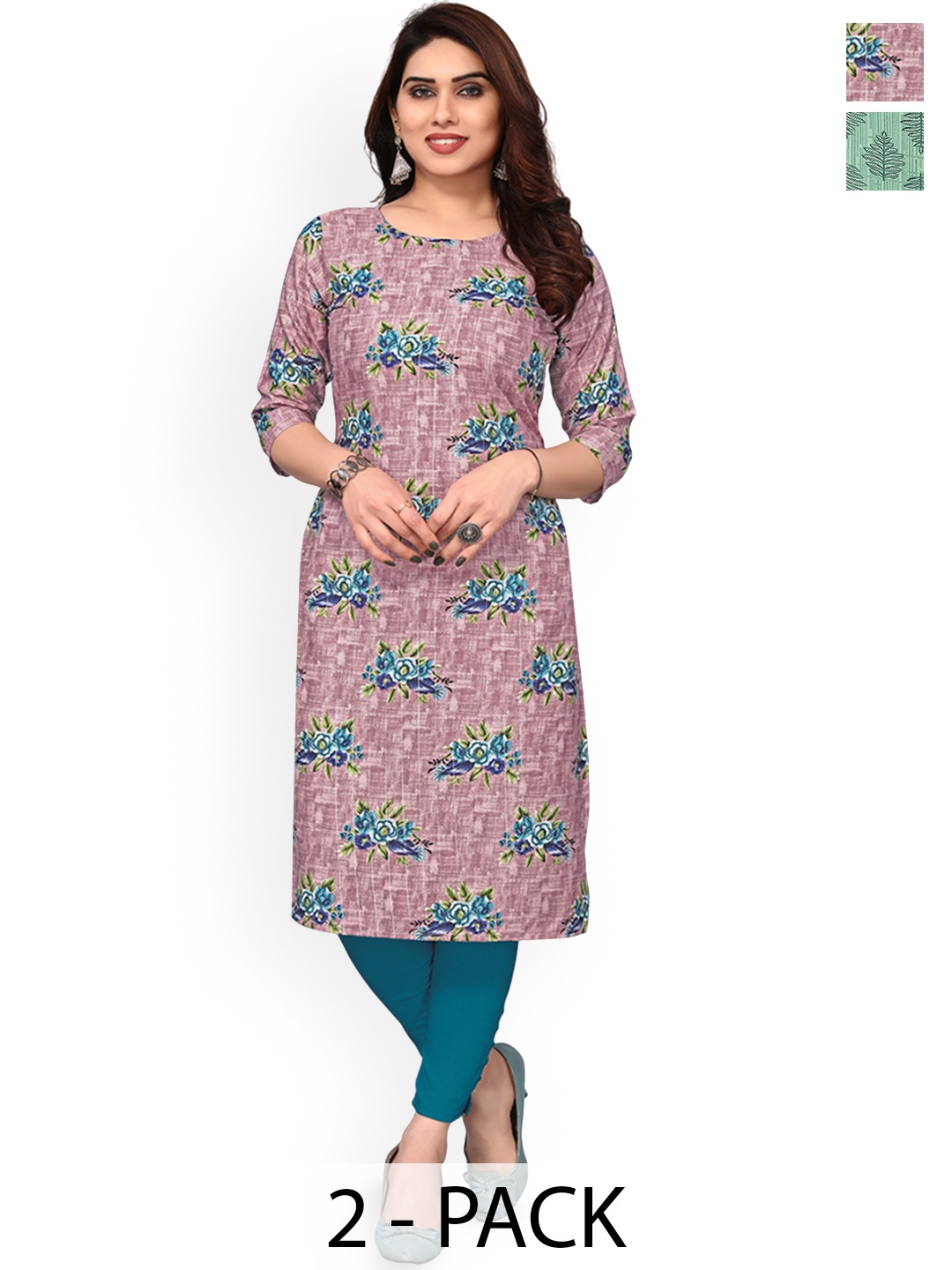 

KETAKI FASHION Selection of 2 Floral Printed Straight Kurtas, Mauve