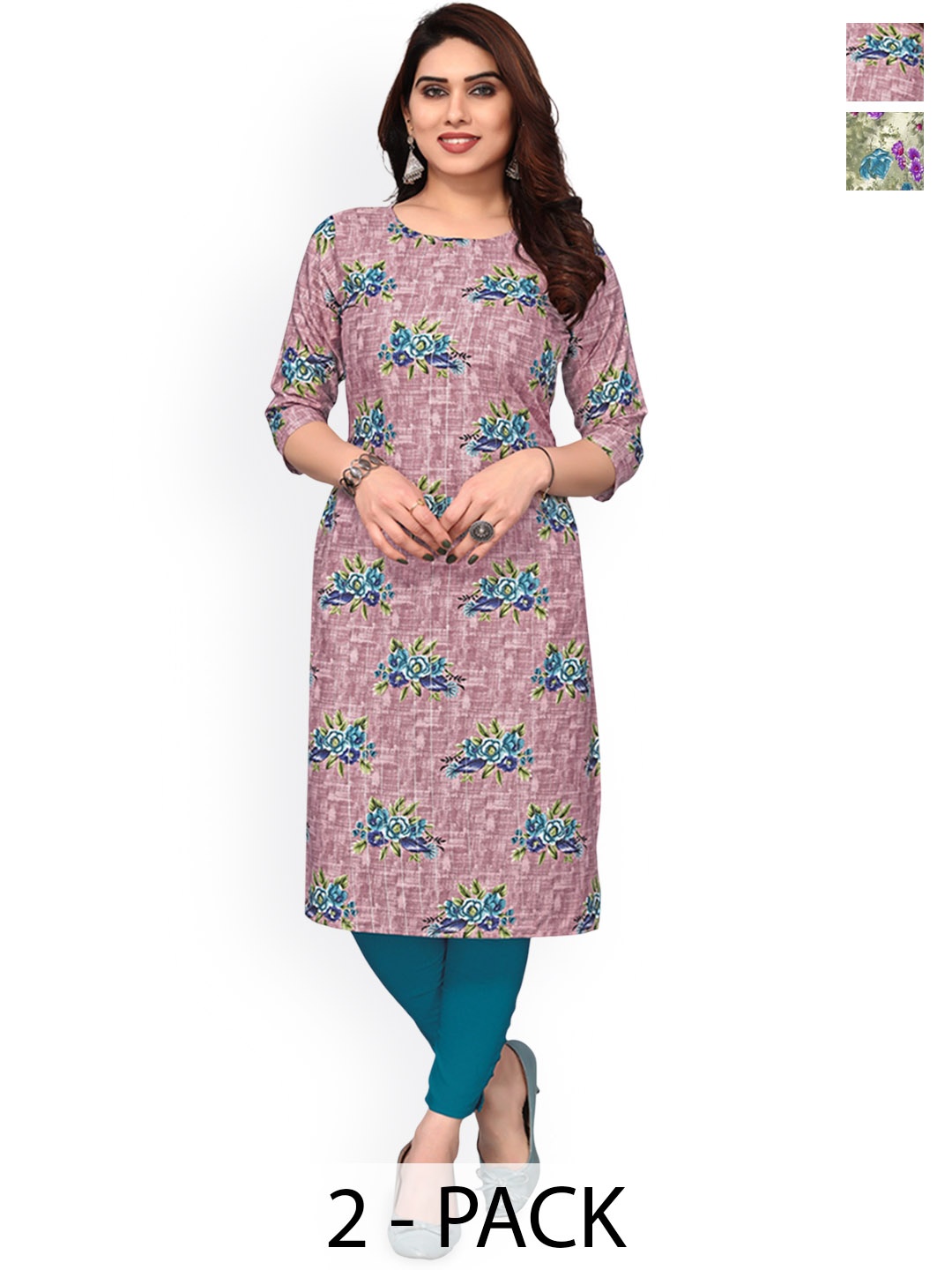 

KETAKI FASHION Selection Of 2 Floral Printed Straight Kurtas, Mauve