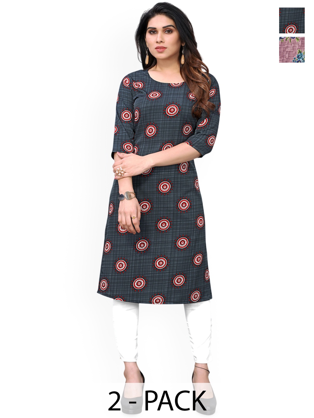 

KETAKI FASHION Selection Of 2 Geometric Printed Straight Kurtas, Blue