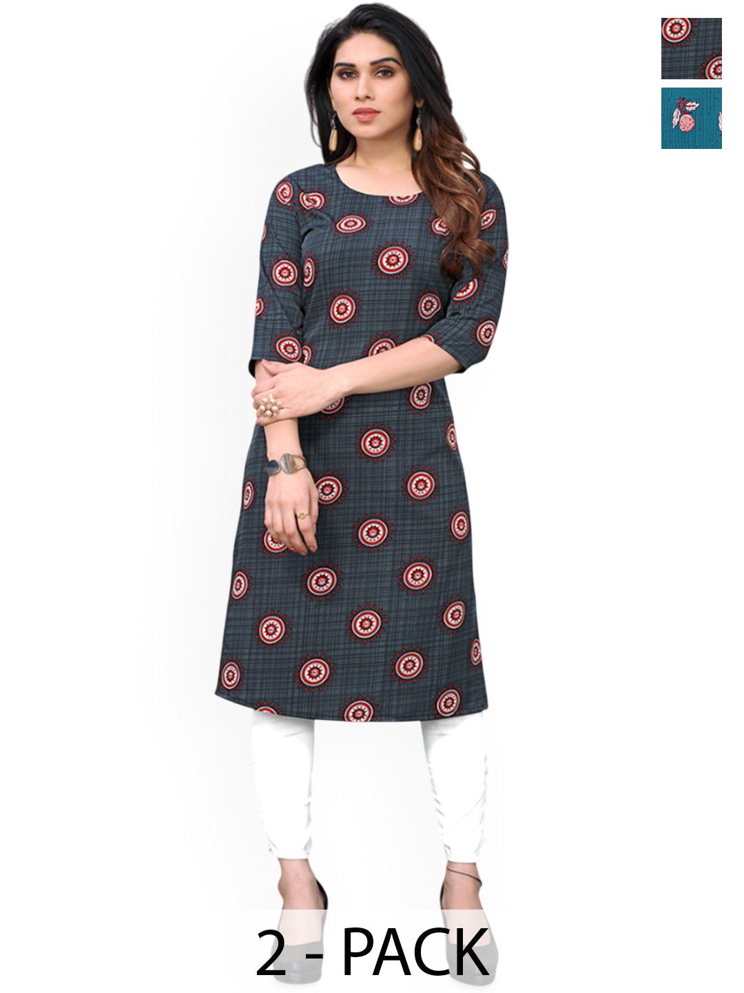 

KETAKI FASHION Selection of 2 Geometric Printed Straight Kurtas, Blue