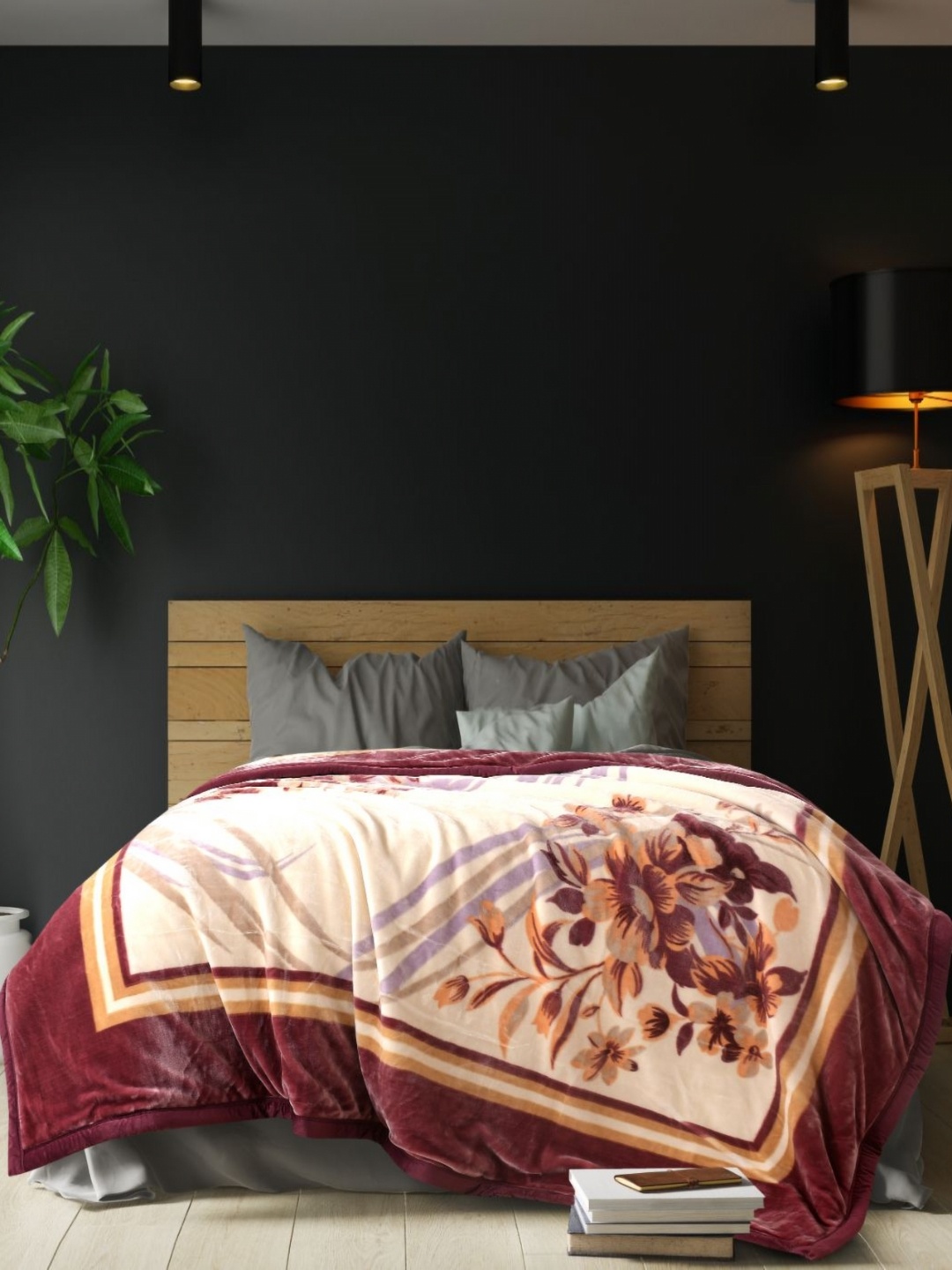 

Florida Mink Maroon & Yellow Floral Printed Fur Double Bed Comforter